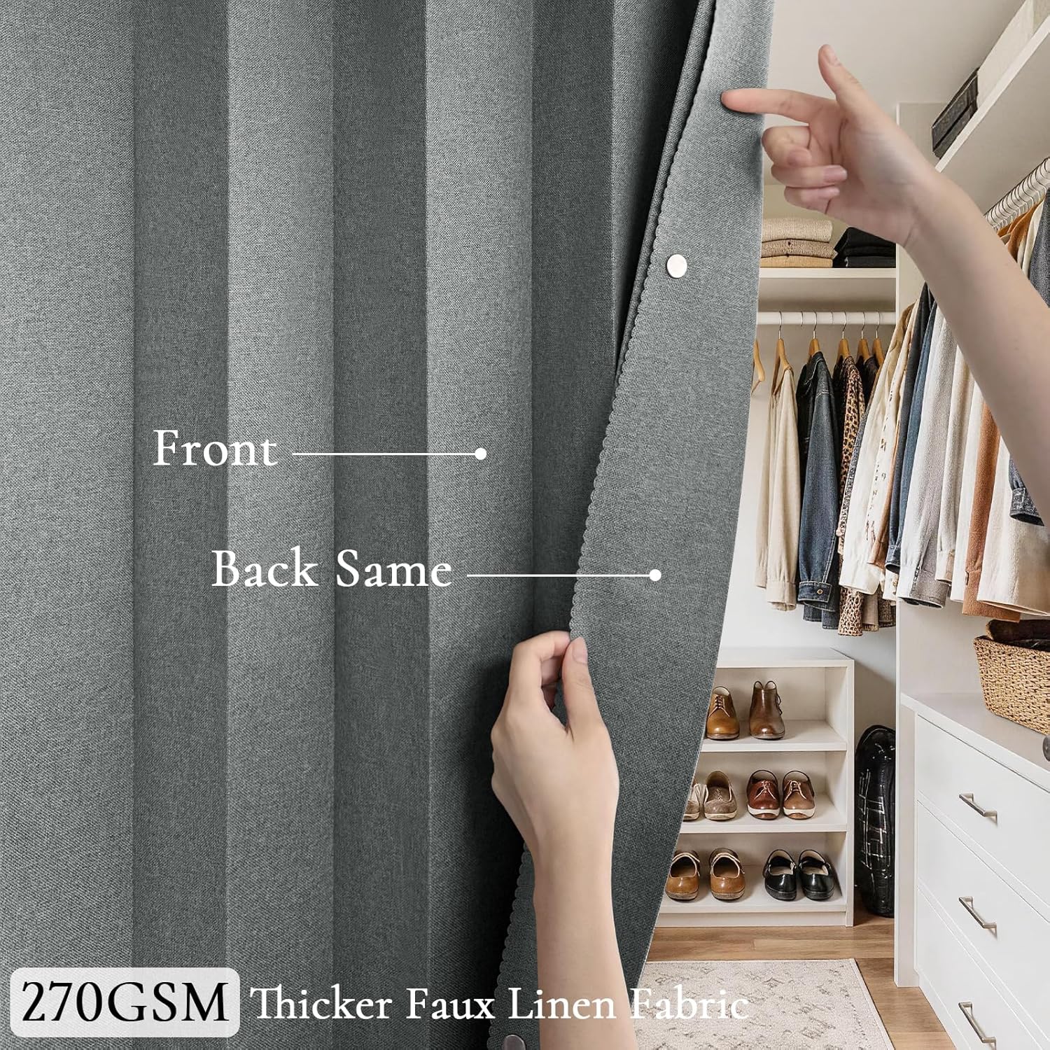 Thumbnail 4 de HMYI 100% Blackout Privacy Door Curtain for Doorway, 1 Panel (W45 x L80), Gray