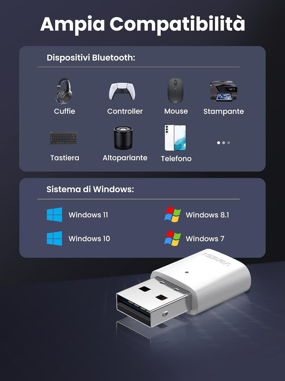 Detalle 2 de UGREEN Dongle Bluetooth 5.0 USB 27 mm