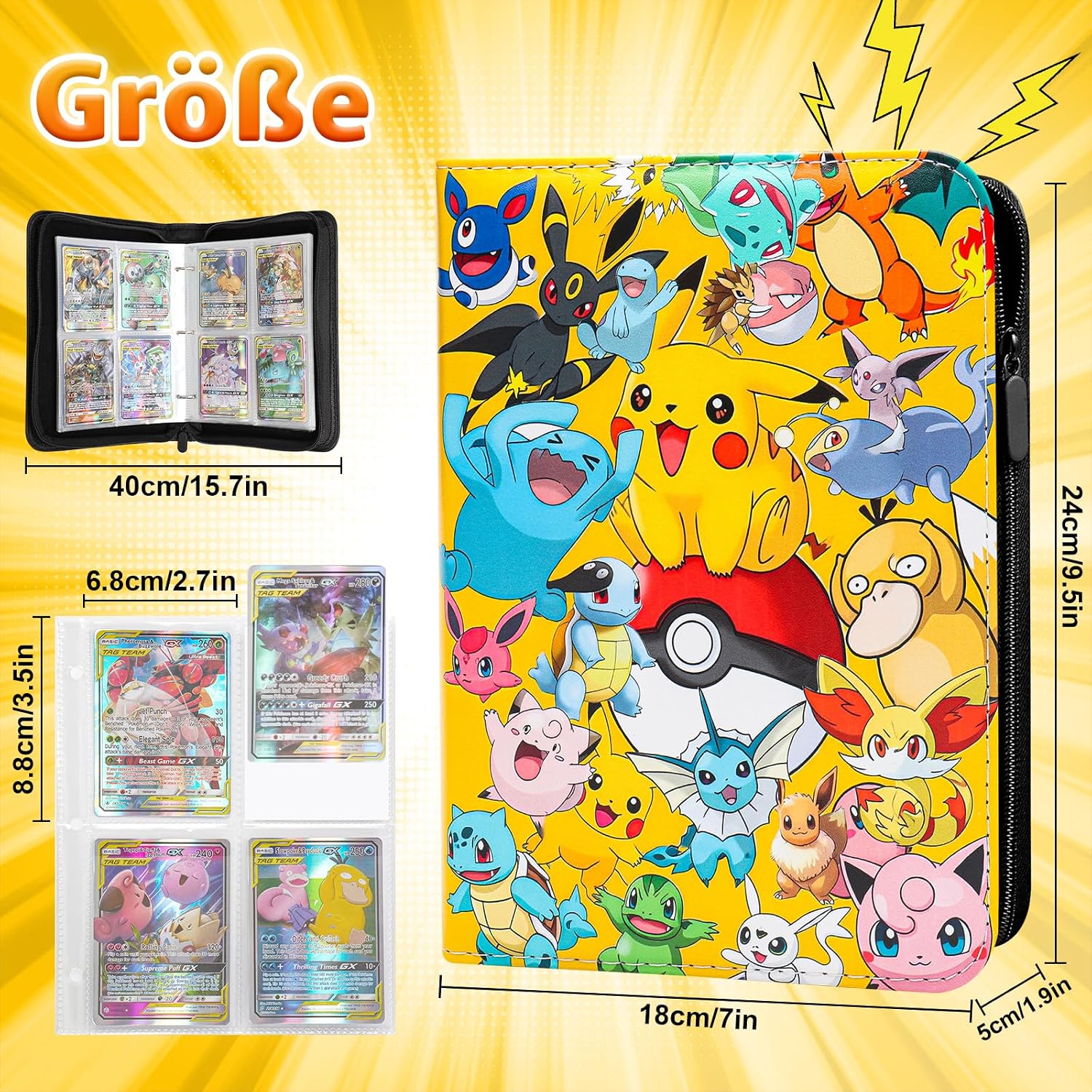 Thumbnail 2 de Sammelalbum für Pokémon Karten (PK400) – 50 Seiten, Platz für 400 Karten, wasserdichtes PU mit Reißverschluss