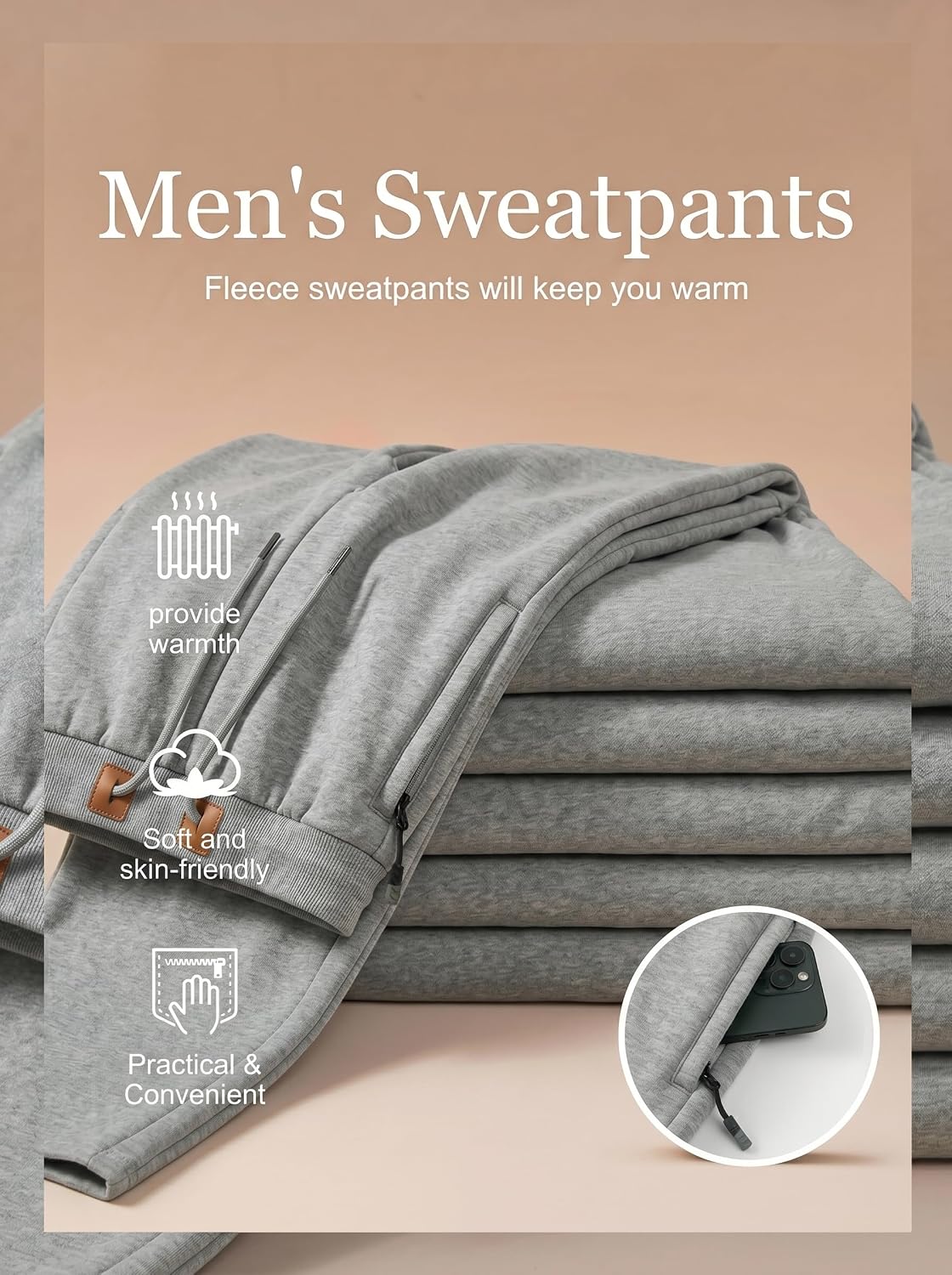 Thumbnail 6 de JMIERR ZM5M772082-P Men’s Wide-Leg Fleece Sweatpants with Zip Pockets