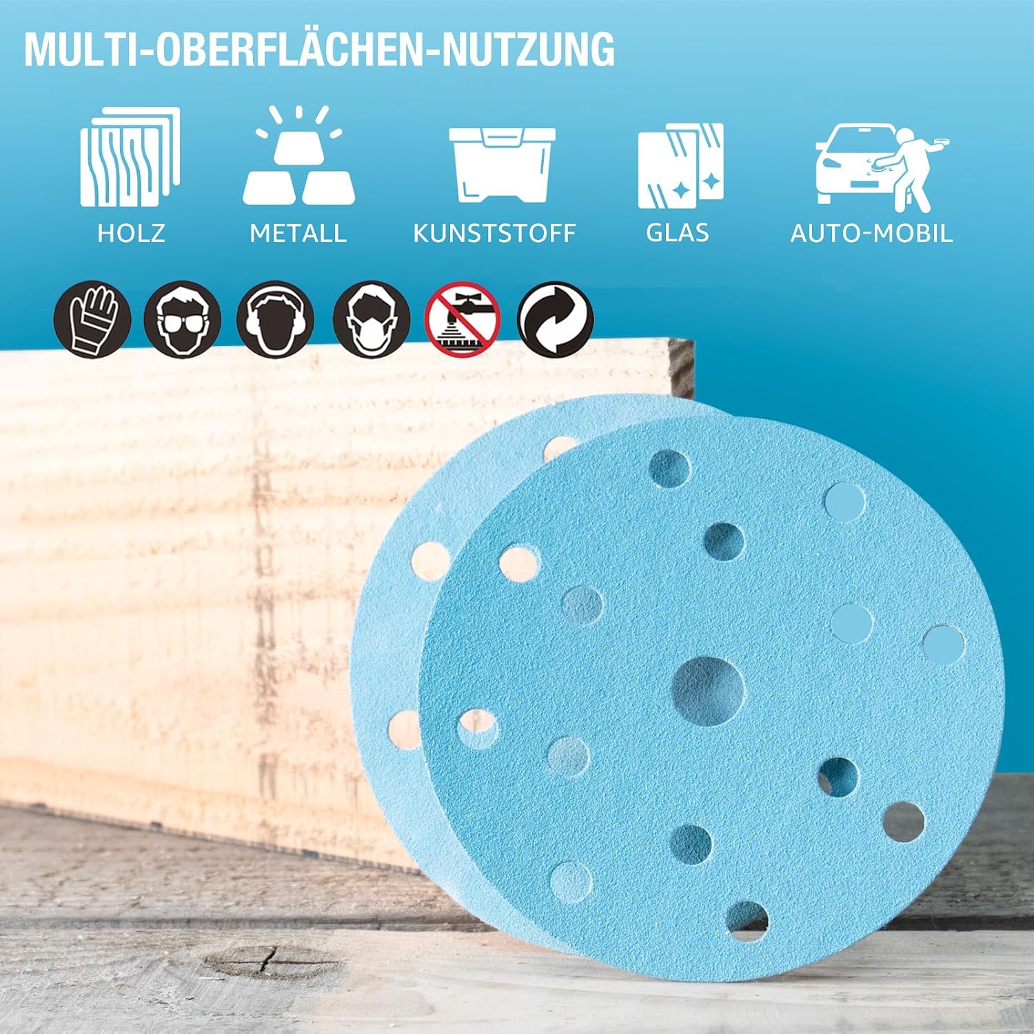 Thumbnail 5 de Schleifpapier 150 mm Klettverschluss Blau – 15 Loch, Keramik, Körnung 400, 50 Stück
