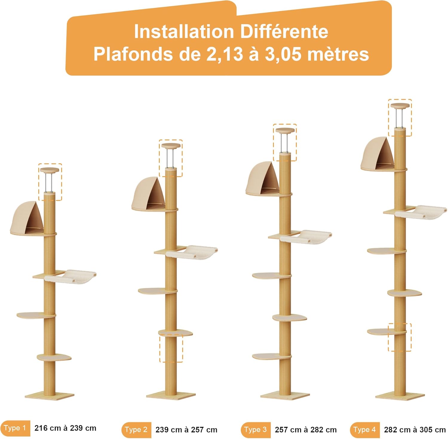 Thumbnail 6 de FUKUMARU Arbre à chat du sol au plafond à 6 niveaux réglables, beige