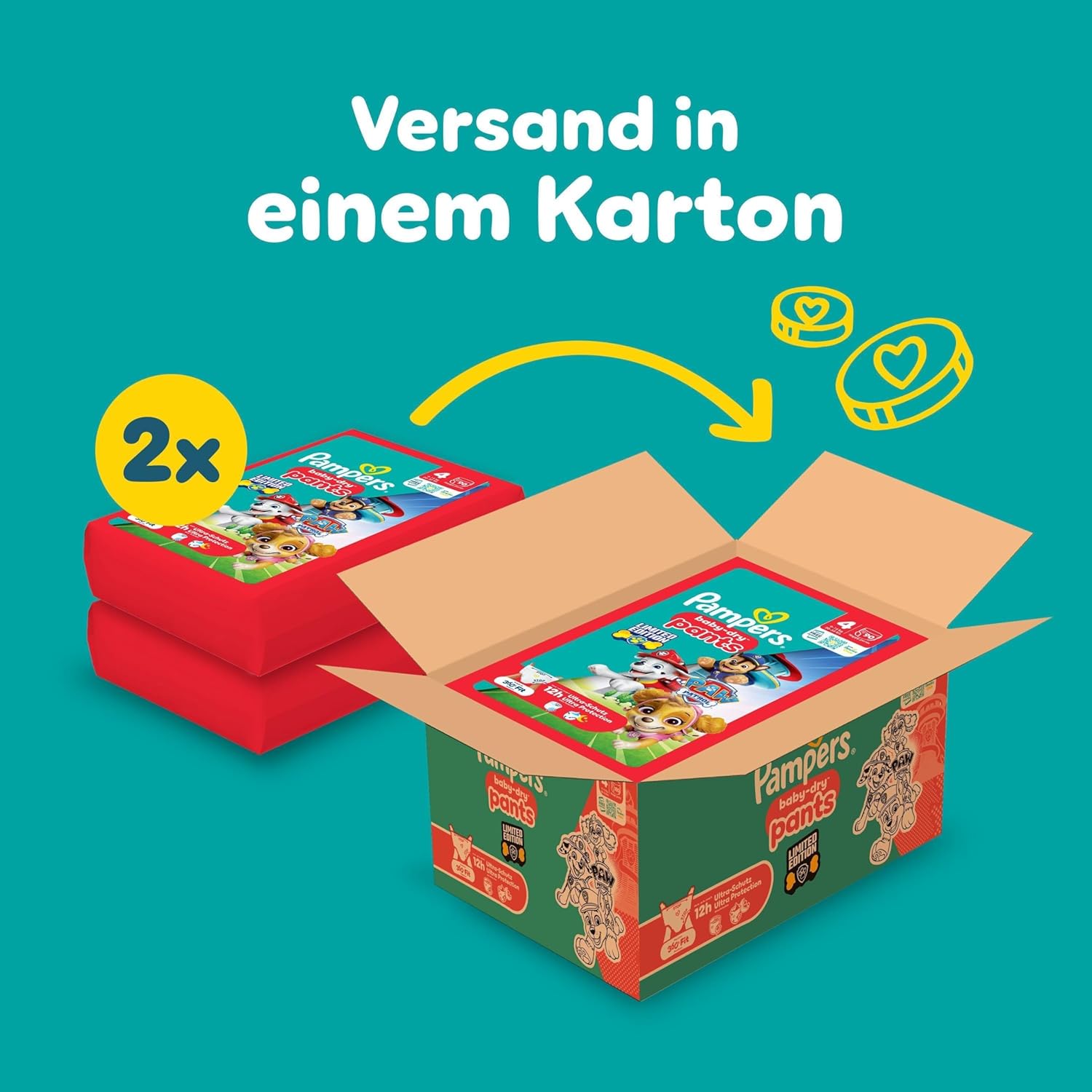 Detalle 2 de Pampers Baby-Dry Pants Paw Patrol Edition Größe 4 – 180 Windeln, 9 kg–15 kg