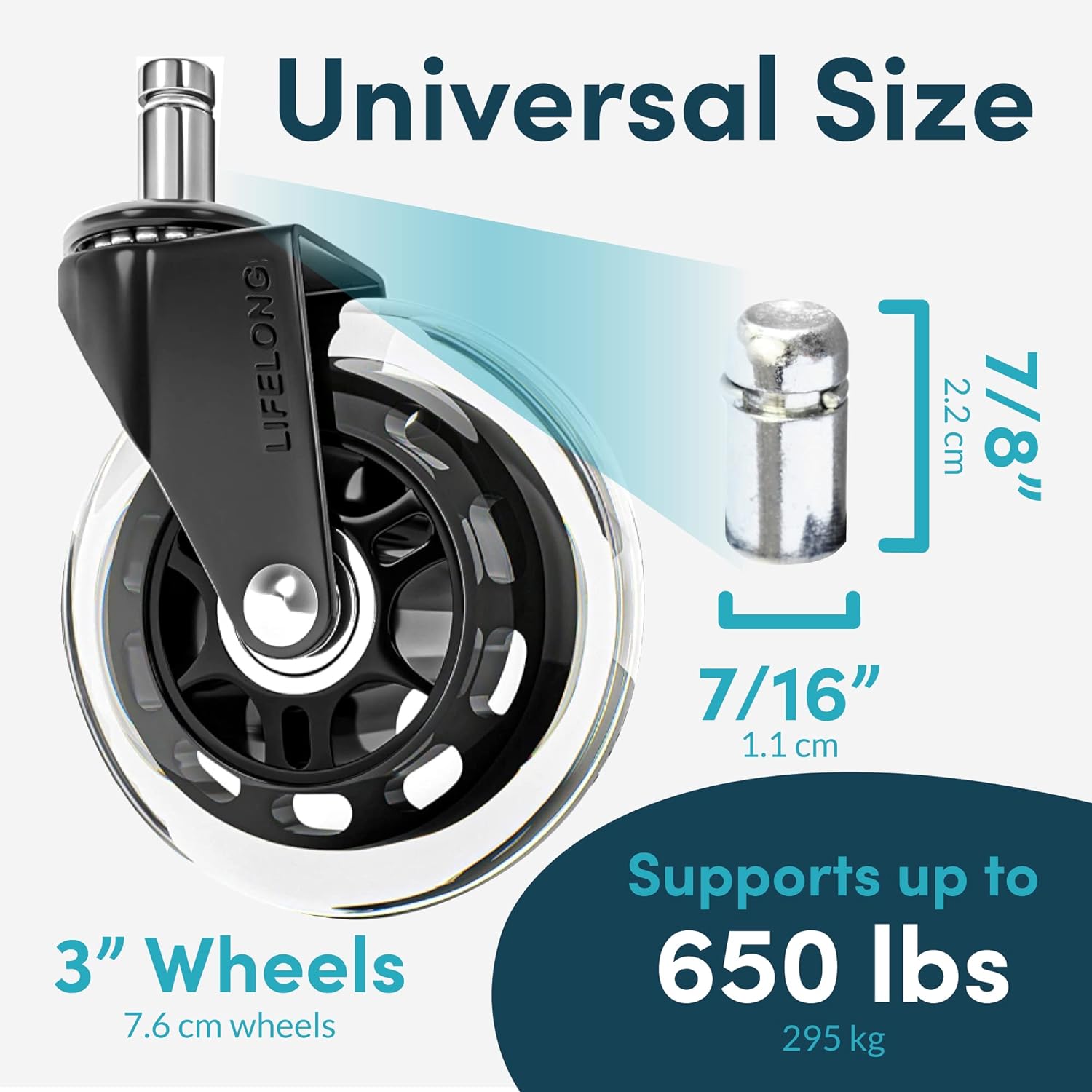Thumbnail 3 de Lifelong BL-2374 Office Chair Wheels, 5-Pack Heavy-Duty Casters
