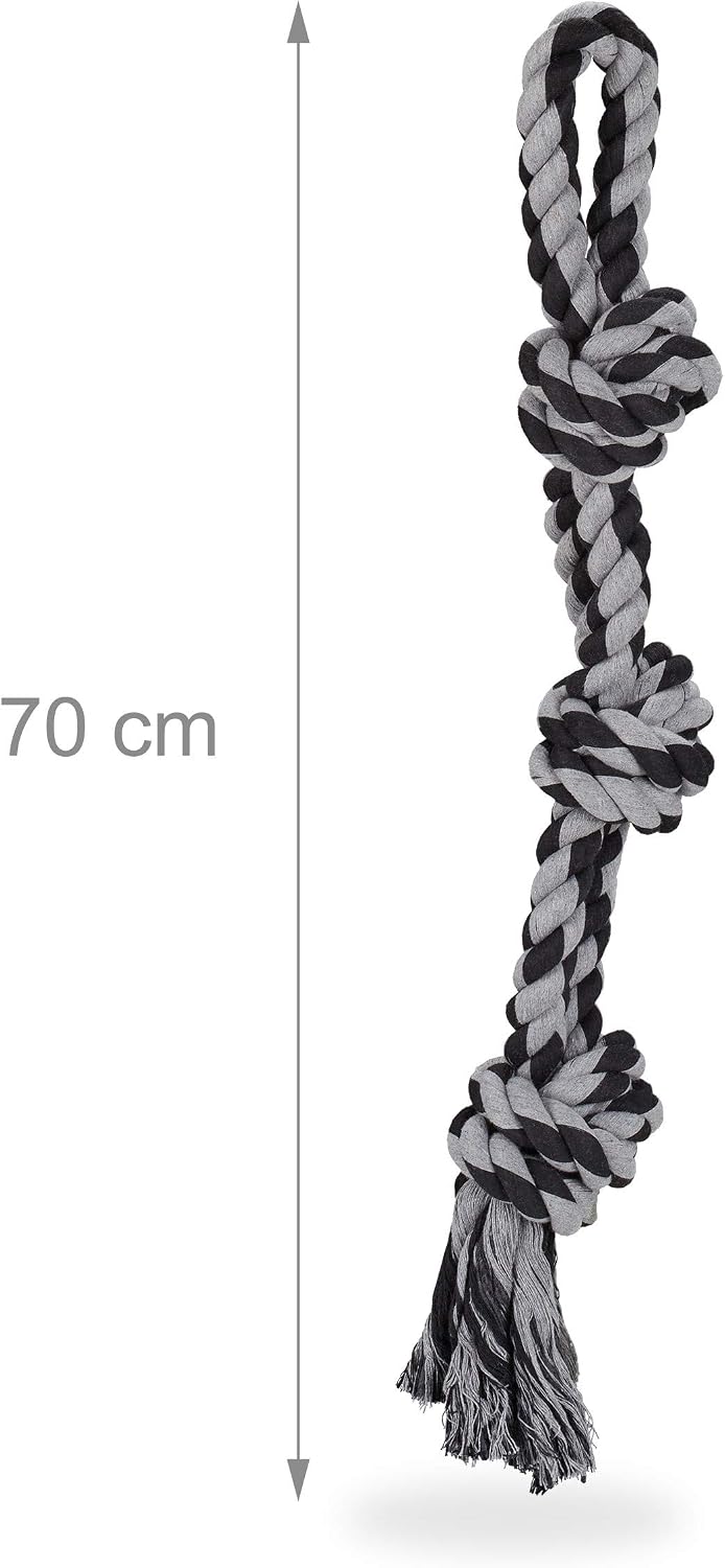 Detalle de Relaxdays Corde per Cani – Set di 2 Giocattoli Resistenti da 70 cm in Treccia Nero/Grigio