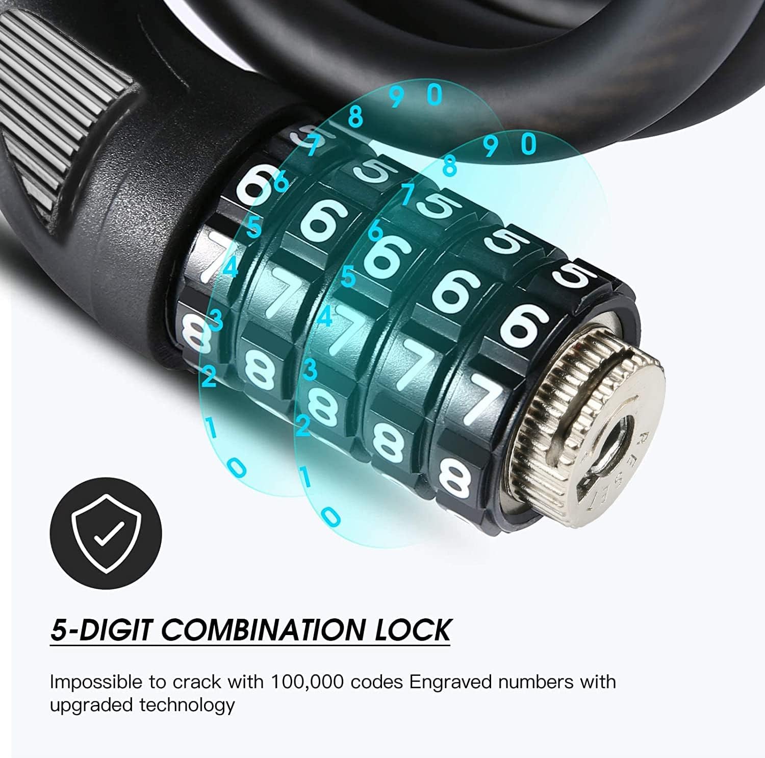 Detalle 1 de Bike Lock Cable Bicycle Lock – resettable 5-digit high-security combination lock (1500mm x 12mm)