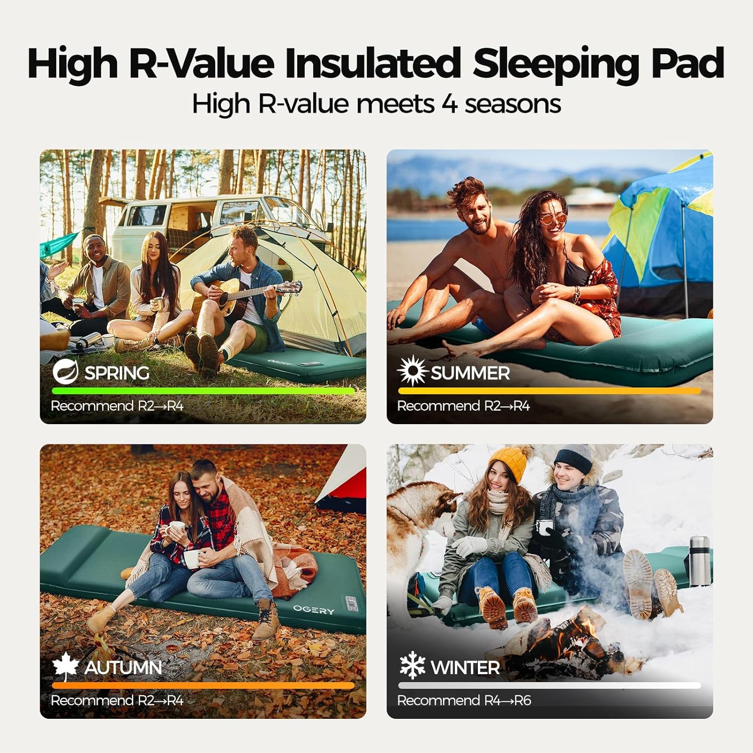 Thumbnail 6 de OGERY Self-Inflating Sleeping Pad with Electric Pump: 3.15-Inch Memory Foam Comfort for 4-Season Camping