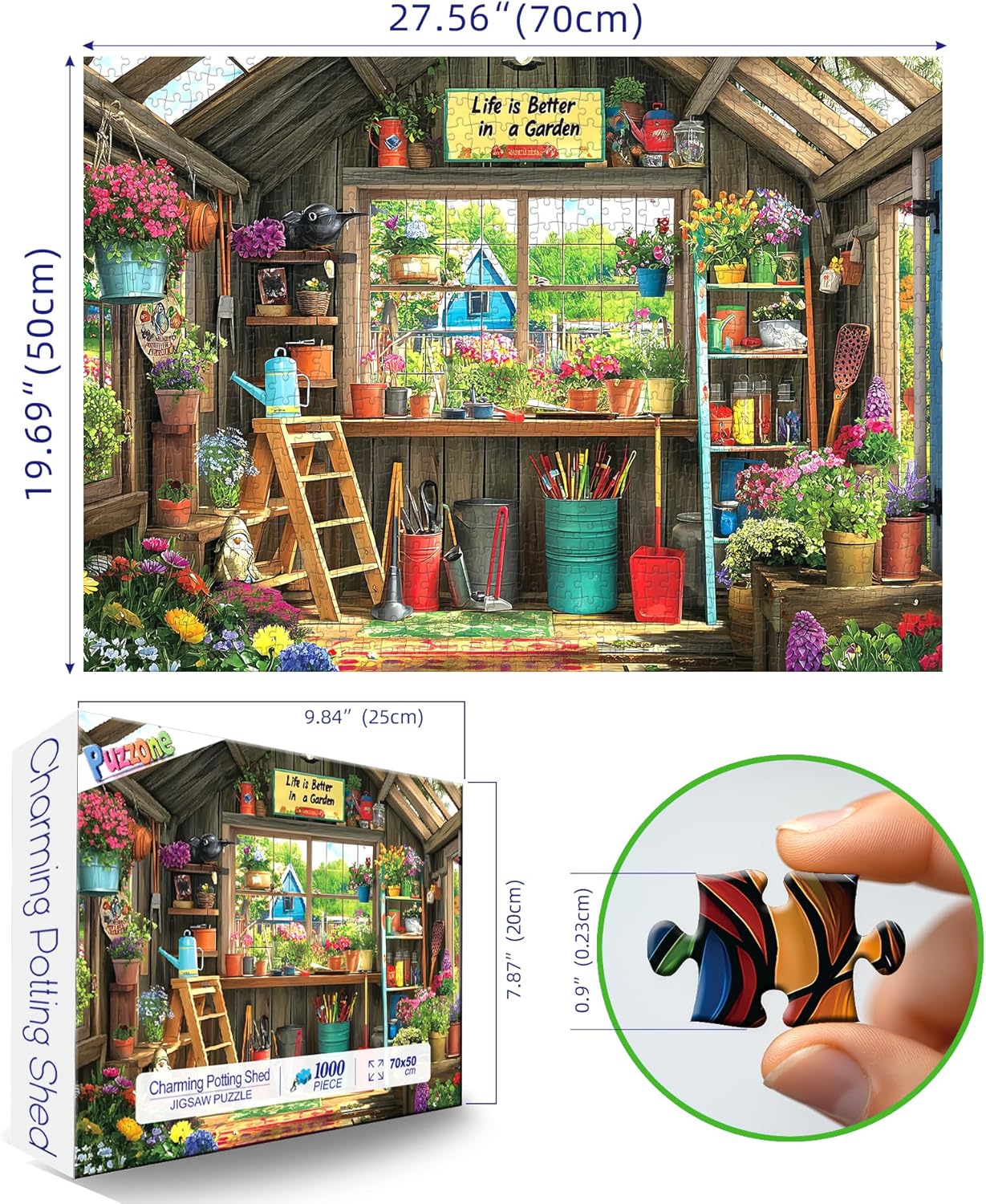 Thumbnail 1 de PuzzOne 1000-Piece Adult Jigsaw Puzzle: Charming Potting Shed Garden Shed Scene