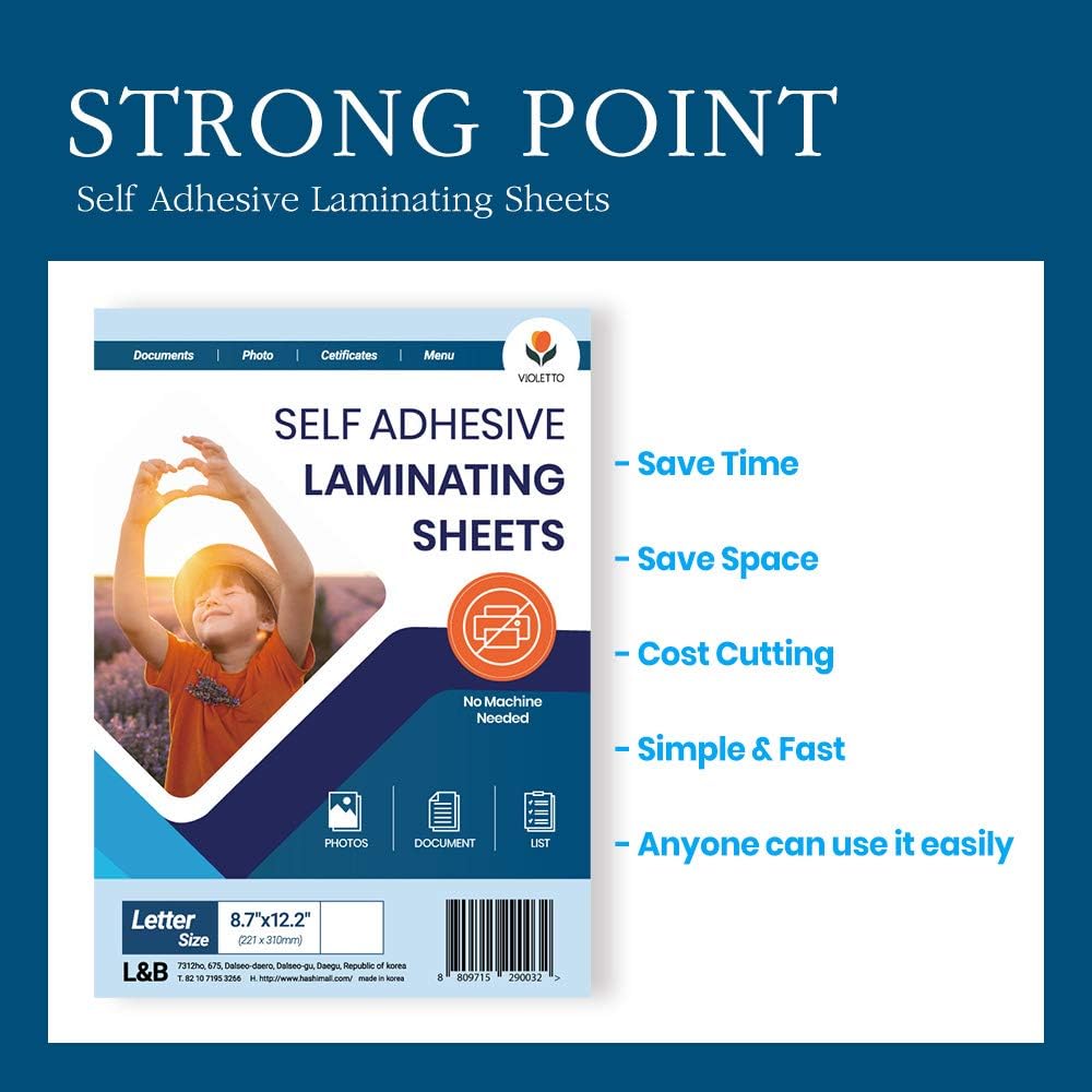 Detalle de VIOLETTO Self Laminating Sheets, 8.7 x 12.2 in, 4 Mil, 20 Sheets
