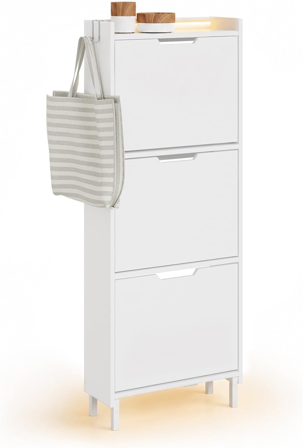 Detalle de SoBuy FSR151-H-E-W — Meuble Chaussure Entree blanc avec LED, 50 x 19 x 131 cm