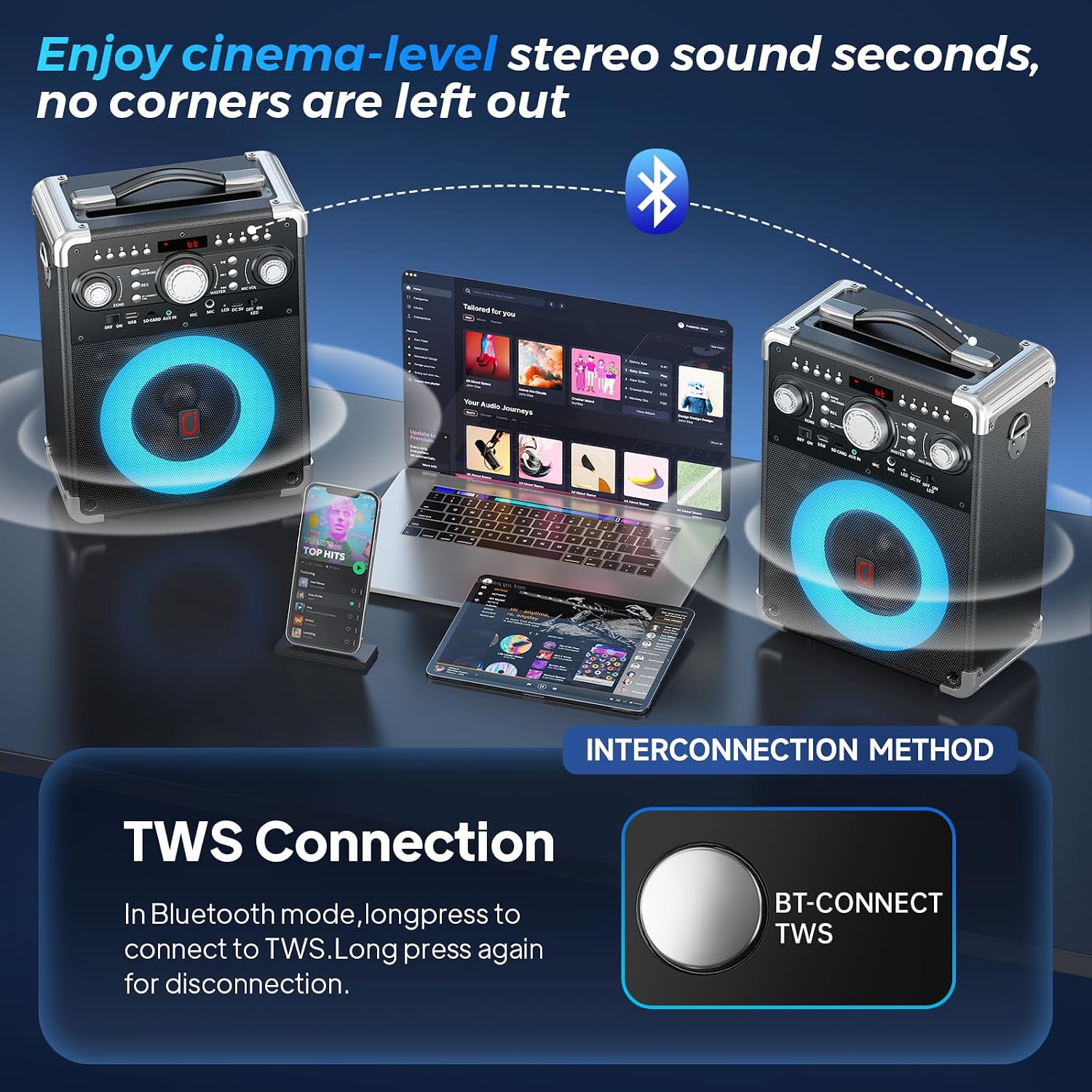 Detalle 1 de HWWR Karaoke Machine, Portable Bluetooth Speaker with 3 Wireless Mics