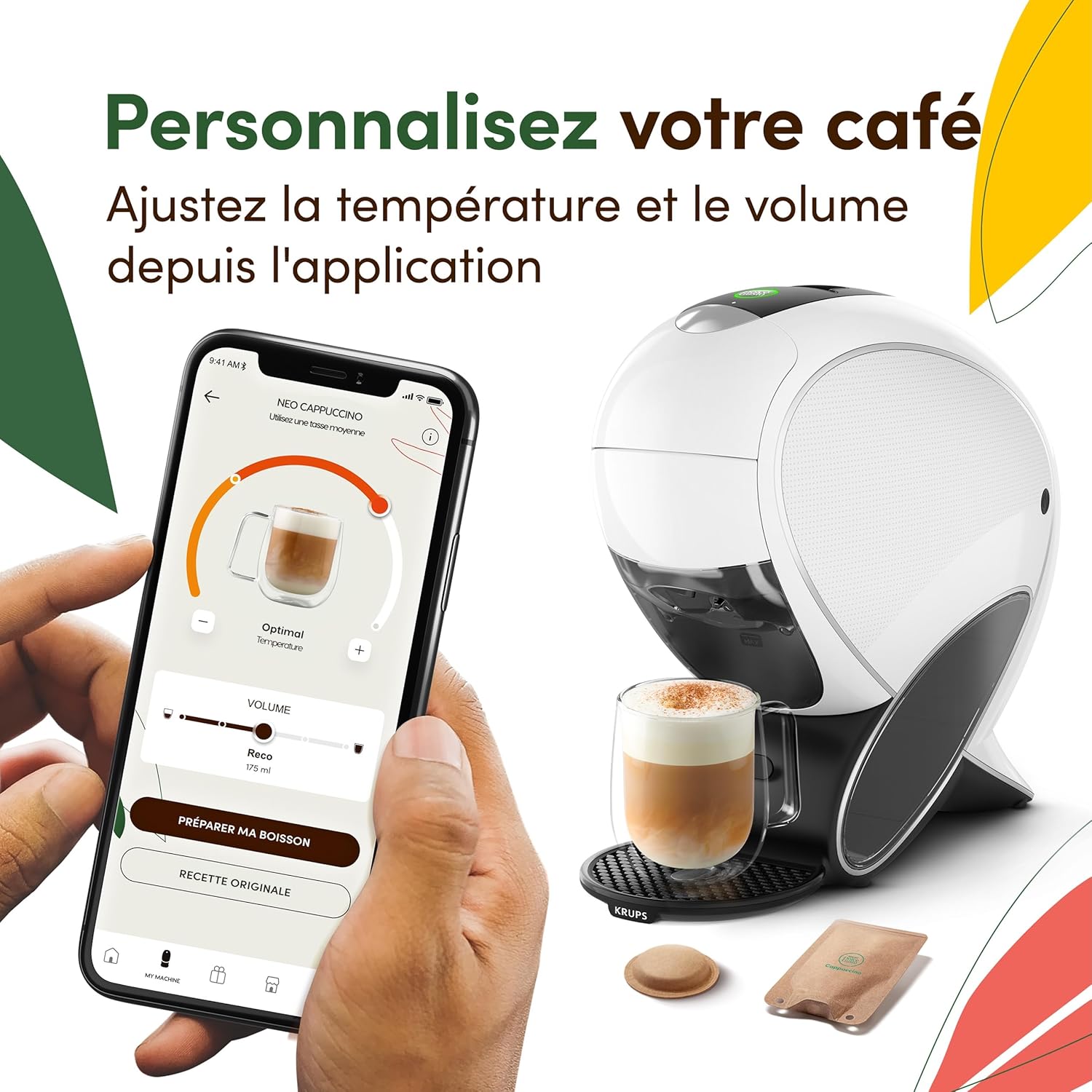 Detalle de Nescafé Dolce Gusto Krups Neo Blanc YY5499FD : machine connectée et compatibilité dosettes compostables