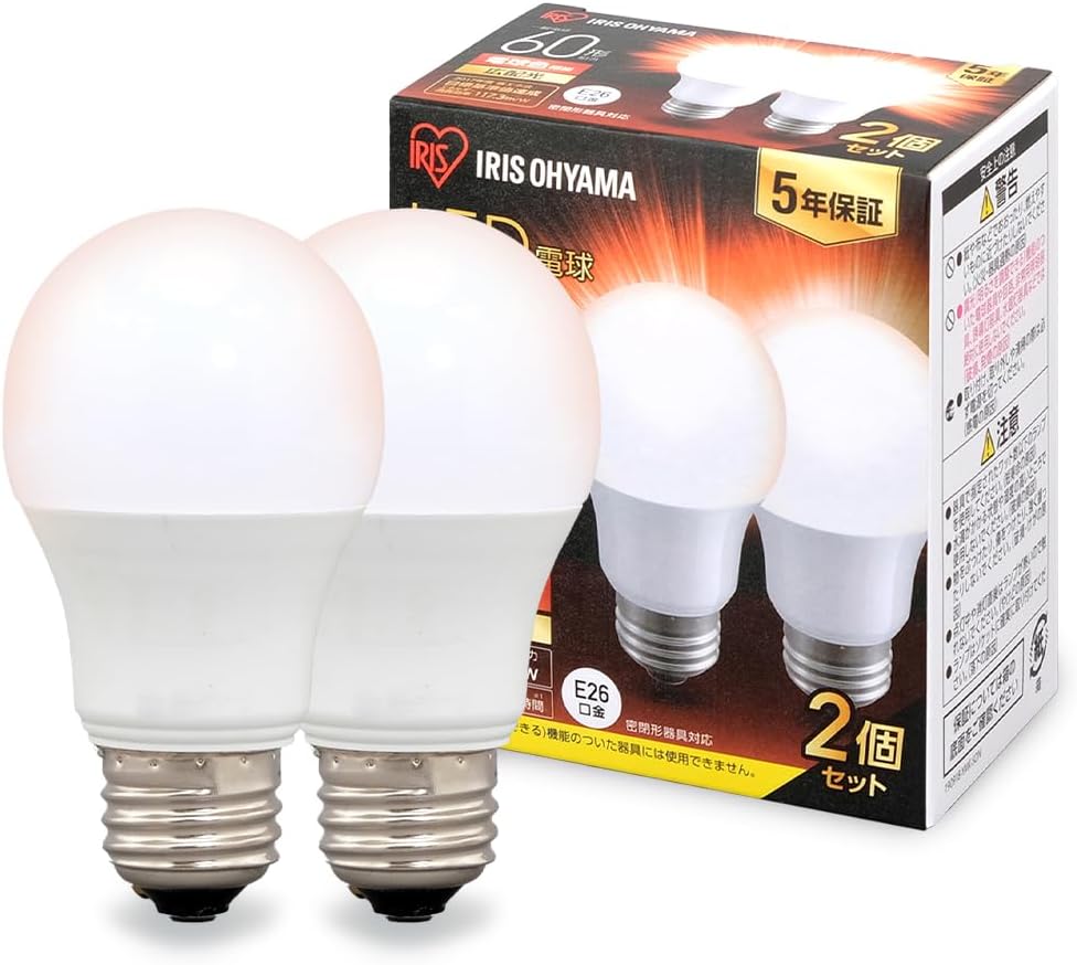 Detalle de アイリスオーヤマ LDA7L-G-6T62P LED電球 E26・60形相当・電球色・広配光 2個パック