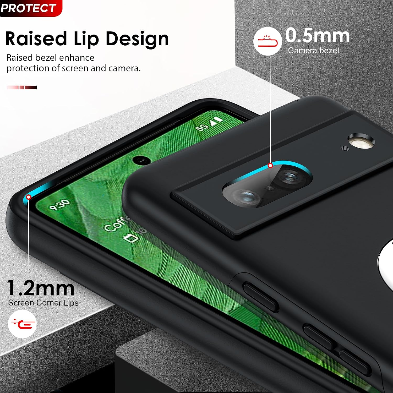 Detalle de LeYi Purple Case with 2 Screen Protectors and Invisible Ring Stand for Google Pixel 7 (5G)