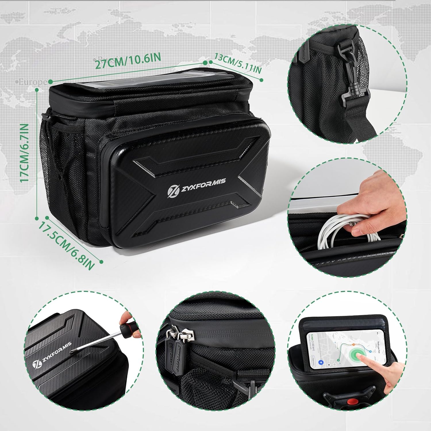 Thumbnail 6 de Zyxformis Sacoche Guidon avec Adaptateur – 6L, Écran Tactile et Étanche pour Vélos et Vélos Électriques