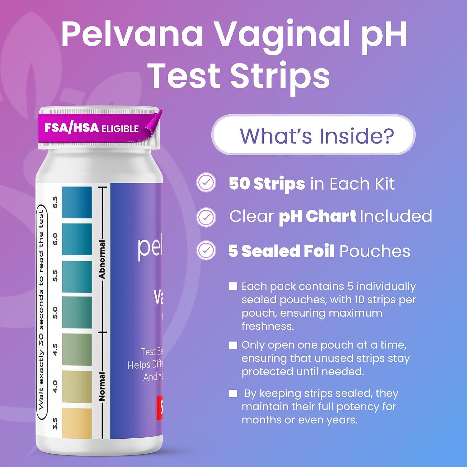 Detalle de Pelvana Vaginal pH Test Strips, 50 Count