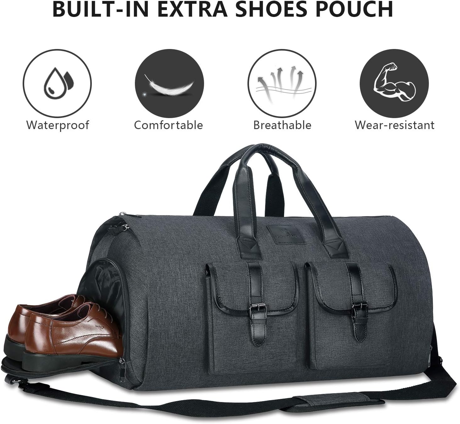 Detalle de UNIQUEBELLA Travel Suit Carrier Garment Duffel Bag: Large 45L with Shoe Compartment (Dark Grey)