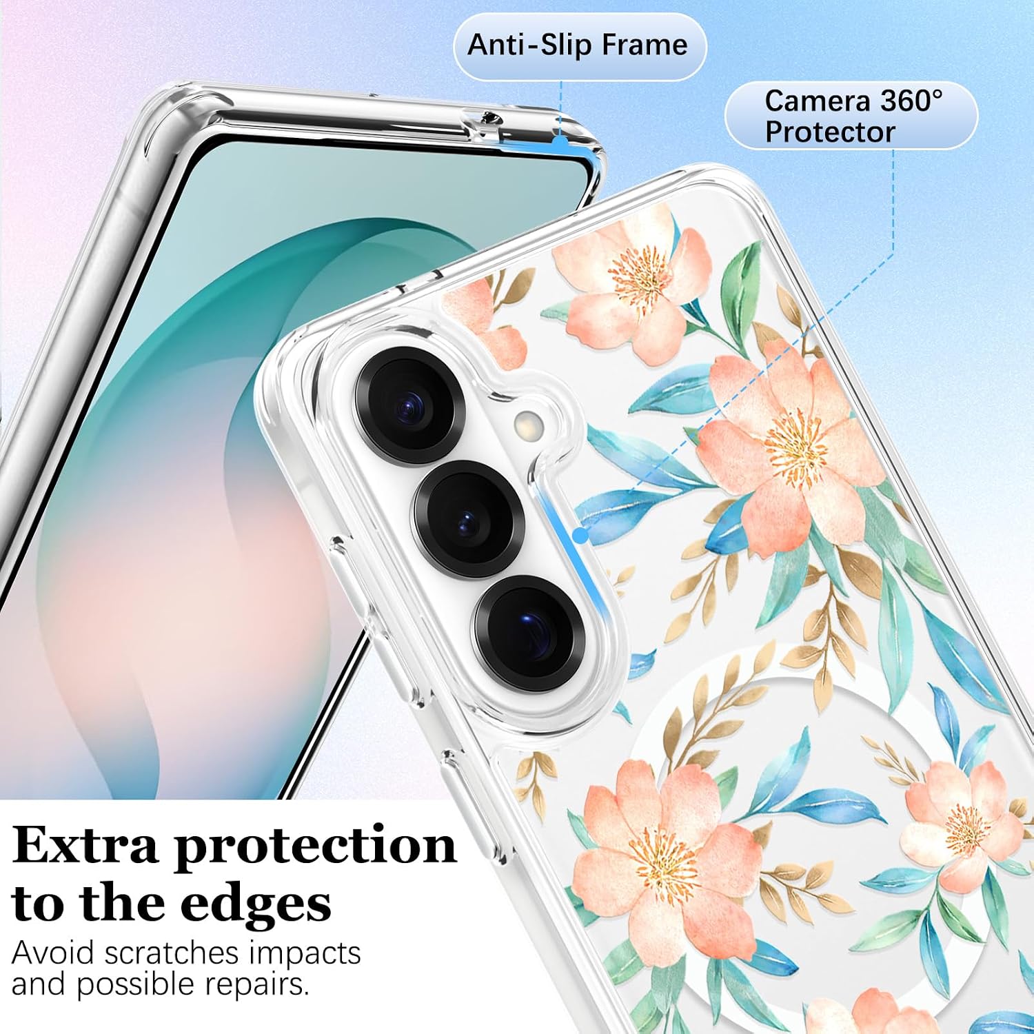 Detalle de OOK Magnetic Case for Samsung Galaxy S26 Plus, Clear Pink Floral