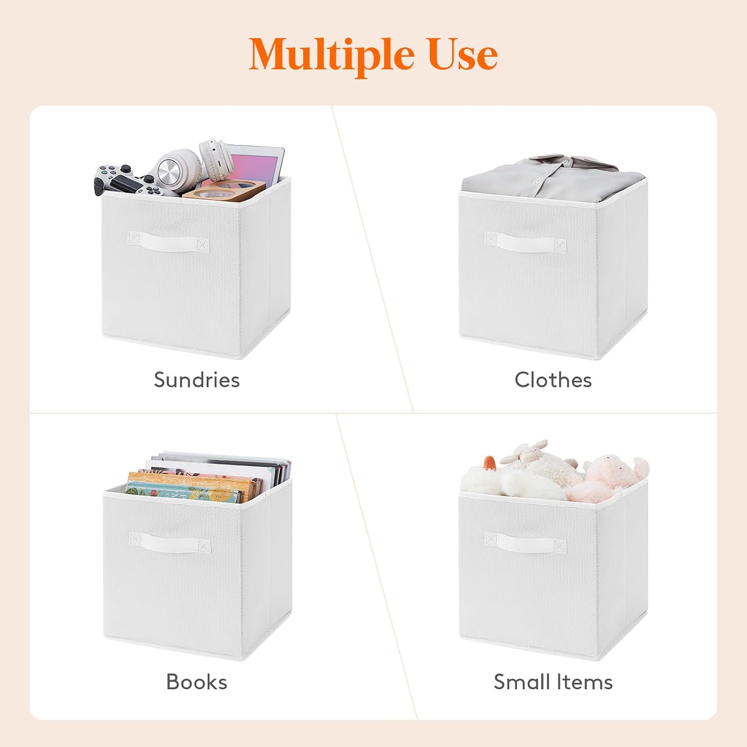 Detalle 1 de Lifewit 230211 Fabric Storage Boxes, 6-Pack, Foldable White Cubes with Handles