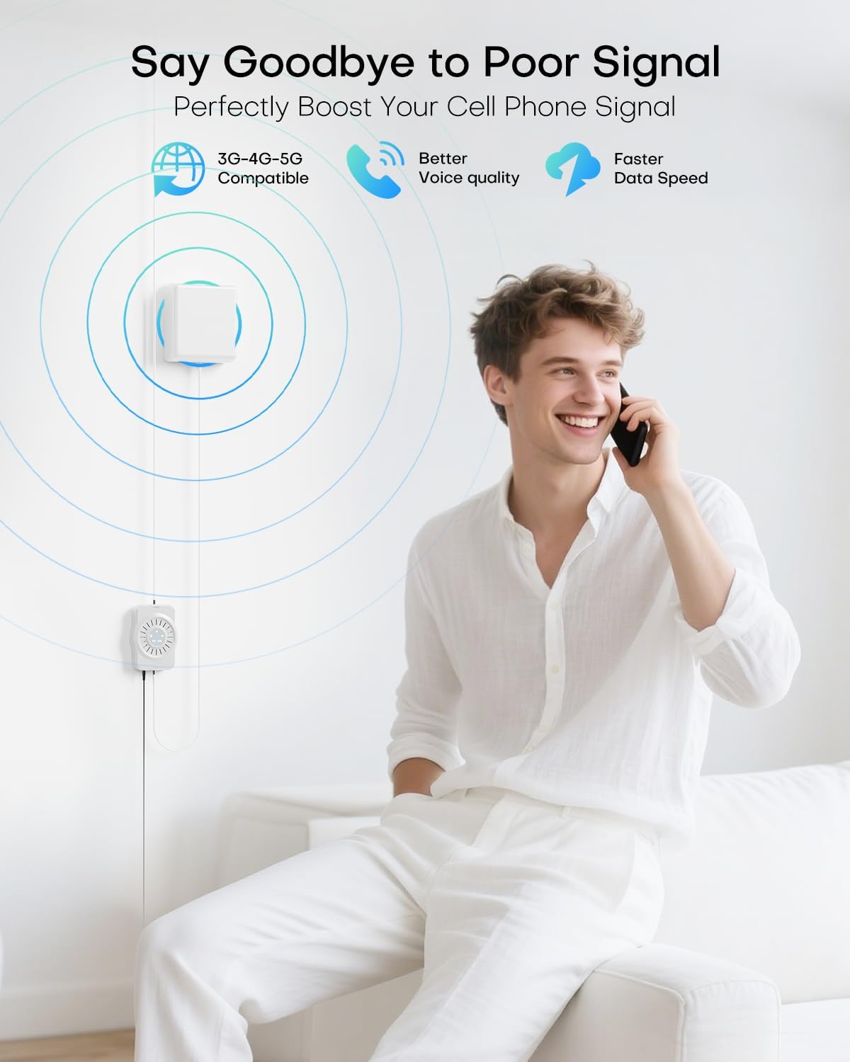 Detalle 2 de Cell Phone Booster for Home Office Multi-Room, 4500 sq ft, 72dB Gain – Verizon 5G Ready, Works with All US Carriers