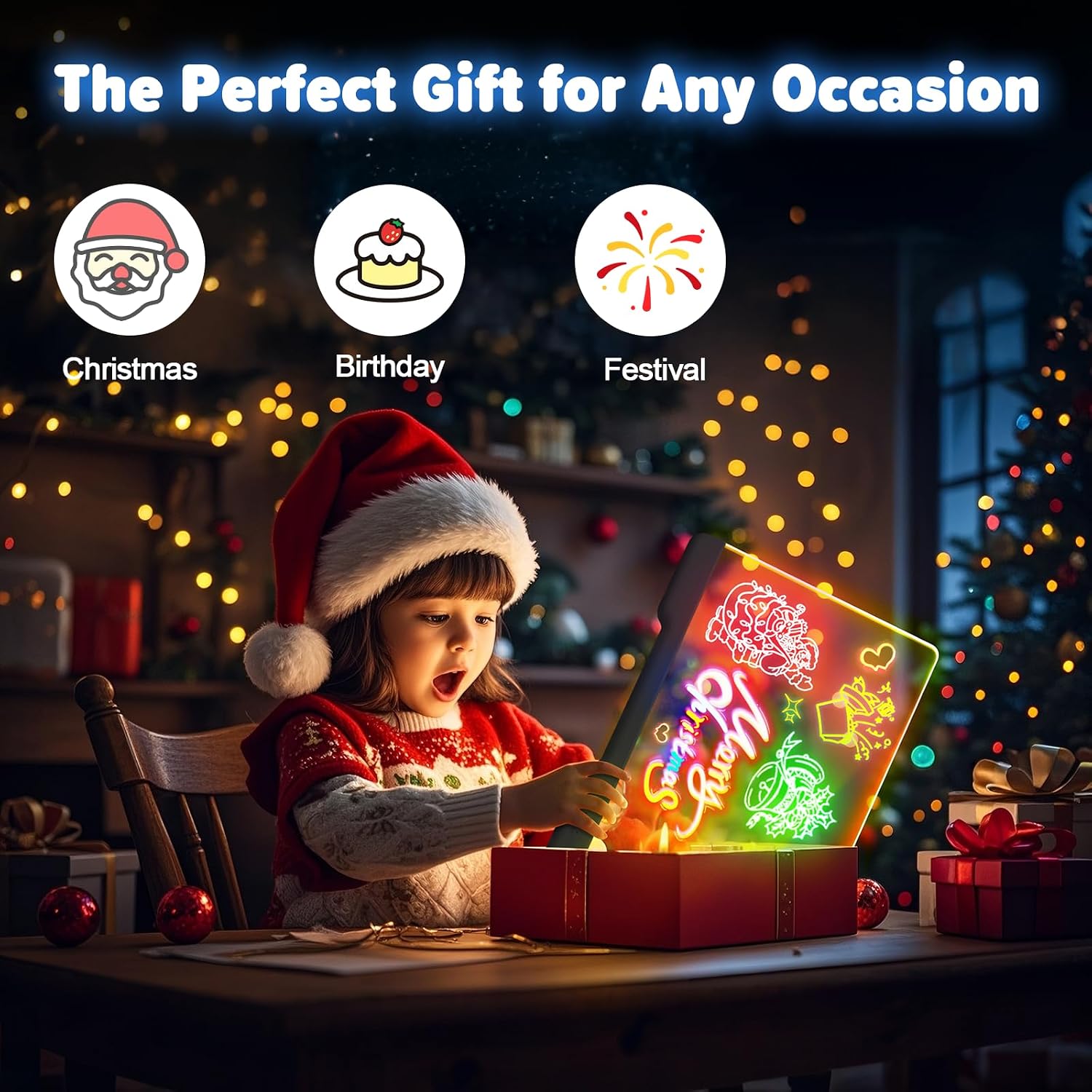 Thumbnail 5 de Tableau lumineux LED rechargeable 40 cm avec 7 couleurs – Ardoise lumineuse néon pour dessin et messages