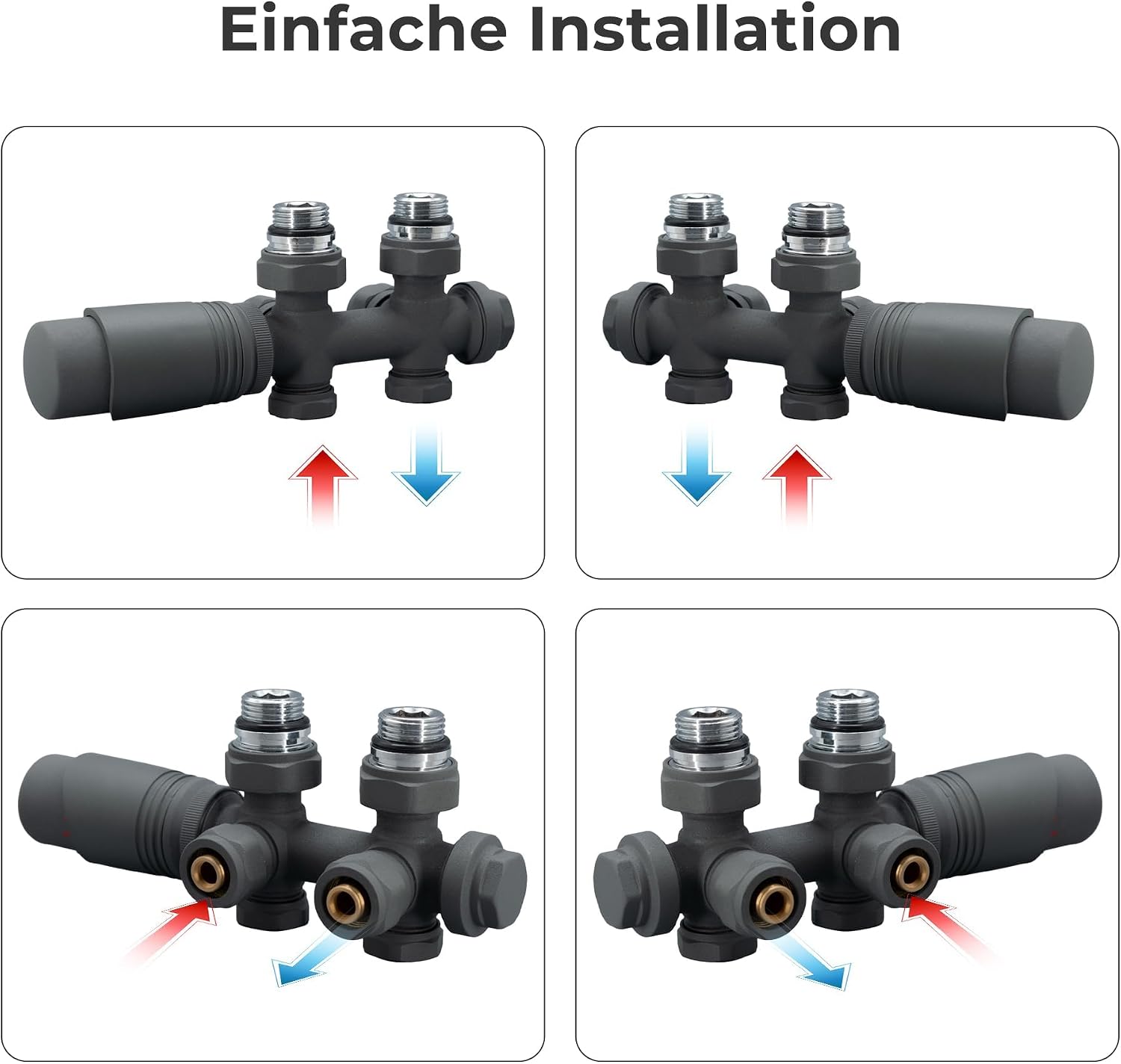 Detalle de VANCOCO Anthrazitgrau Multiblock mit Thermostat – Eck- & Durchgangsblock für 50 mm Centeranschluss