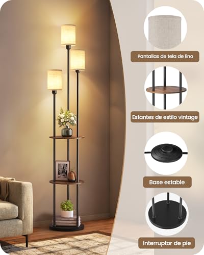 Detalle de GOEBLESON Lámpara de Pie con Estante Beige Vintage: iluminación suave y dos estantes para salón