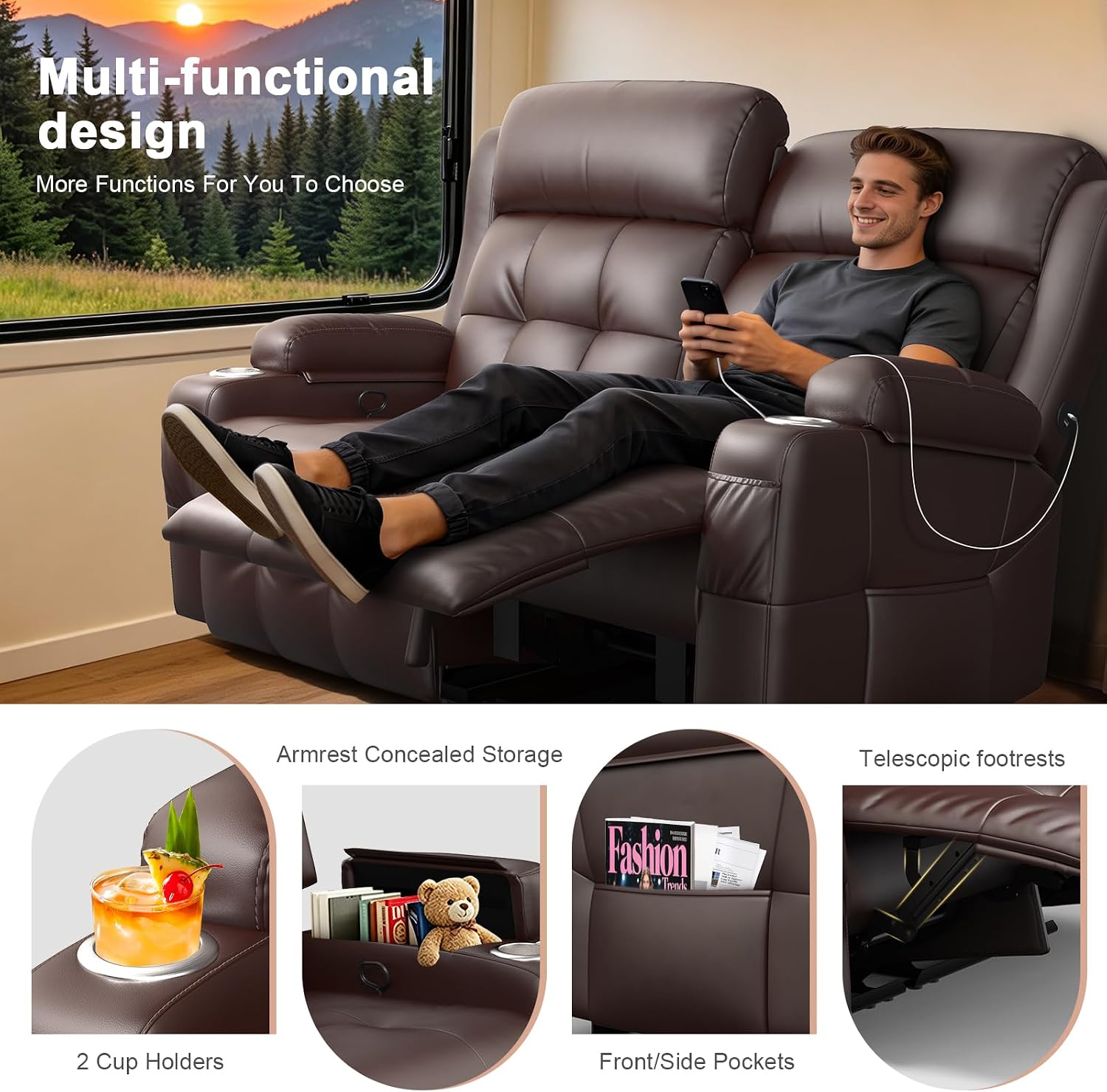 Detalle de Tiooii RV Reclining Loveseat in PU Leather