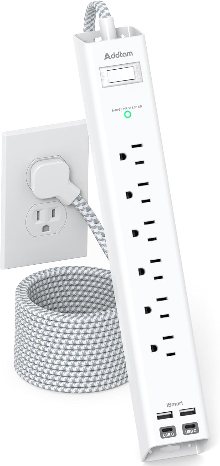 Detalle de Extension Cord 10 ft Power Strip with 6-Outlets 2 USB-C 🔌