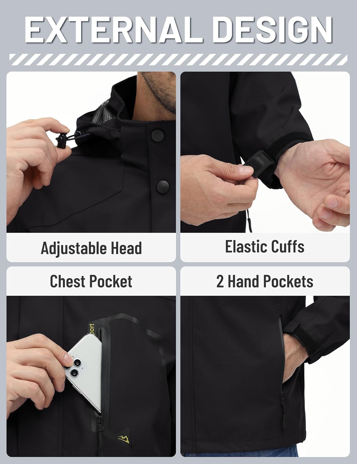 Thumbnail 5 de TACVASEN Men's Lightweight Hooded Waterproof Softshell Rain Jacket
