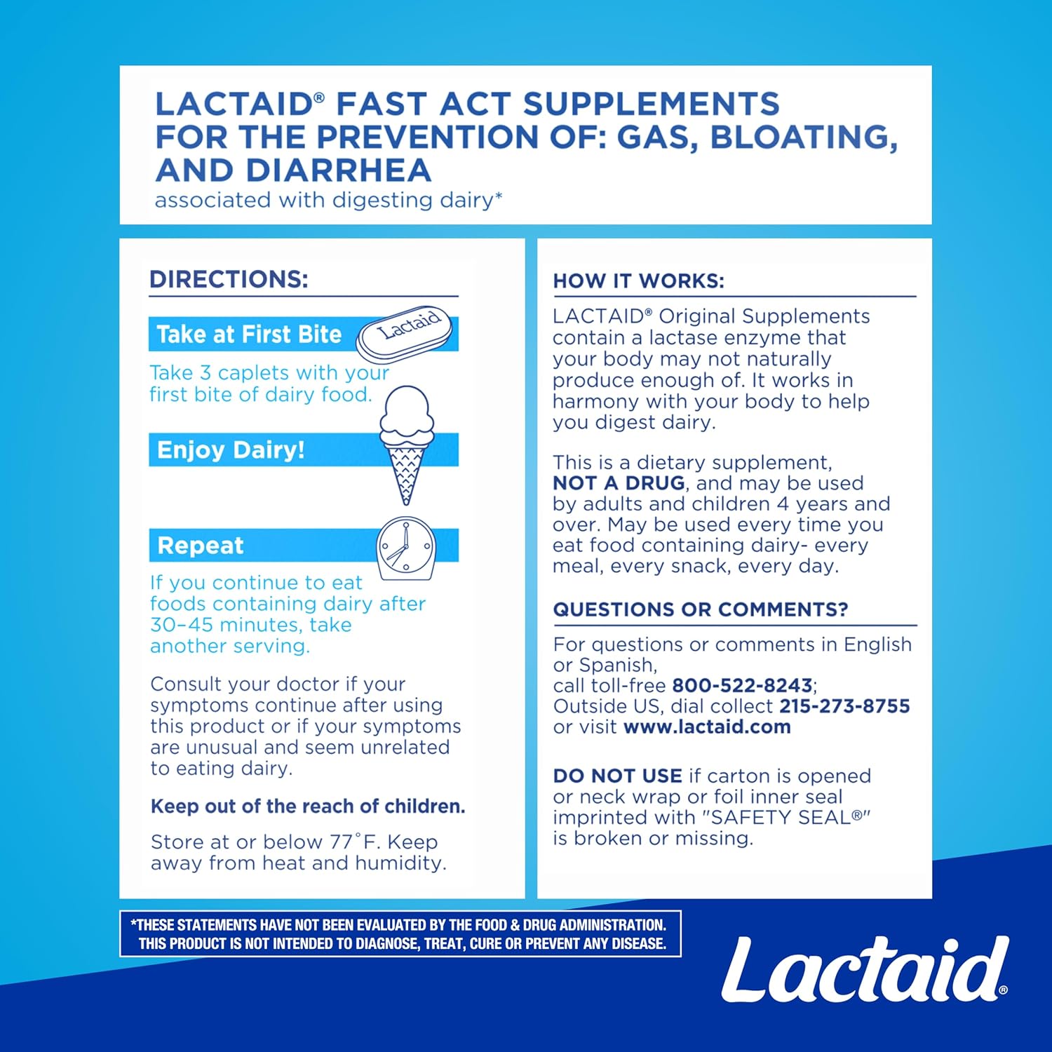 Thumbnail 6 de Lactaid Original Strength Lactose Intolerance Caplets, 120 Ct