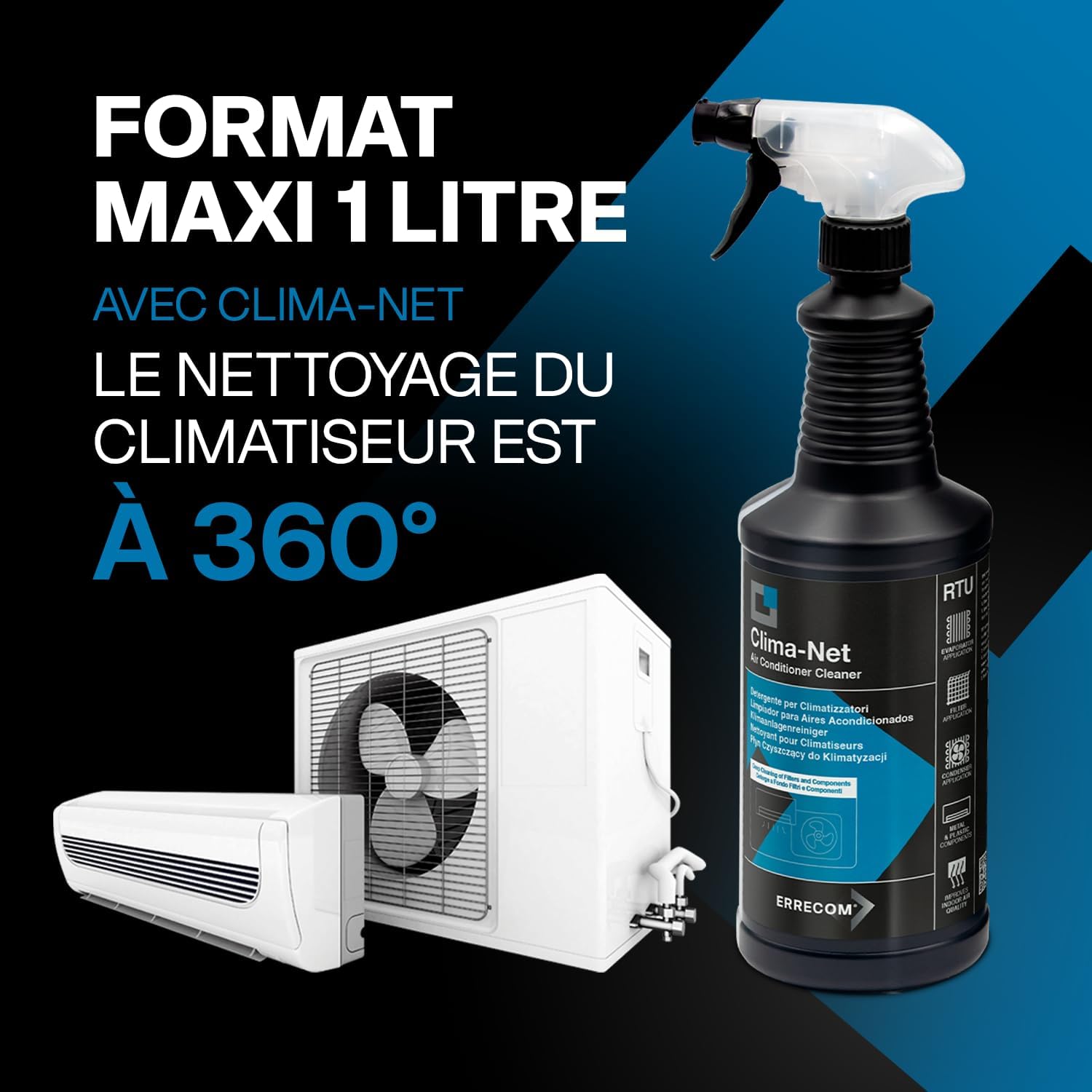 Thumbnail 1 de Errecom Clima-Net Maxi 1 Litre – Nettoyant universel pour climatiseurs et unités extérieures