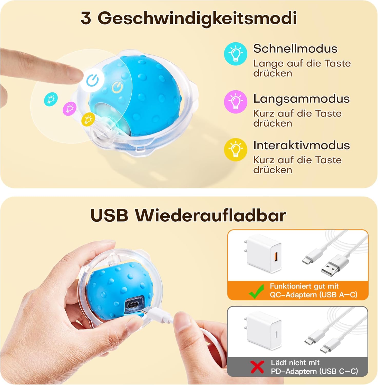 Thumbnail 4 de Potaroma Interaktives Katzenball Spielzeug – schnell rollender, bewegungsaktivierter Ball im Spielteppich