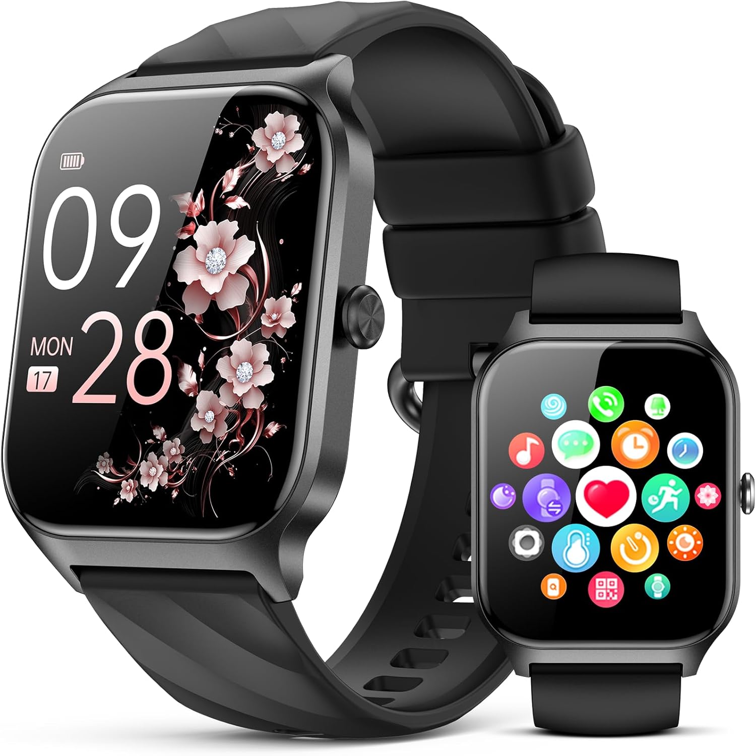 Kriutefy Smart Watch (Women & Men) with Bluetooth calling, 1.83" HD display, fitness & sleep tracking – Midnight Black