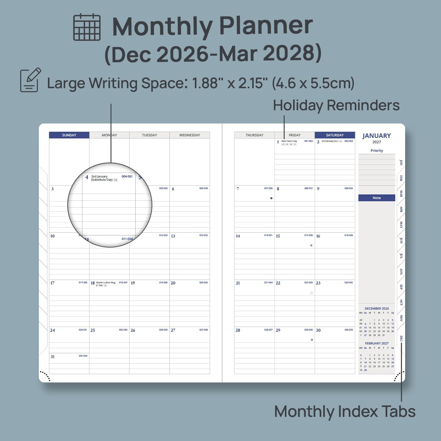 Detalle de POPRUN Monthly Planner 2027–2028, 16-Month Calendar with Purple Faux Leather Cover