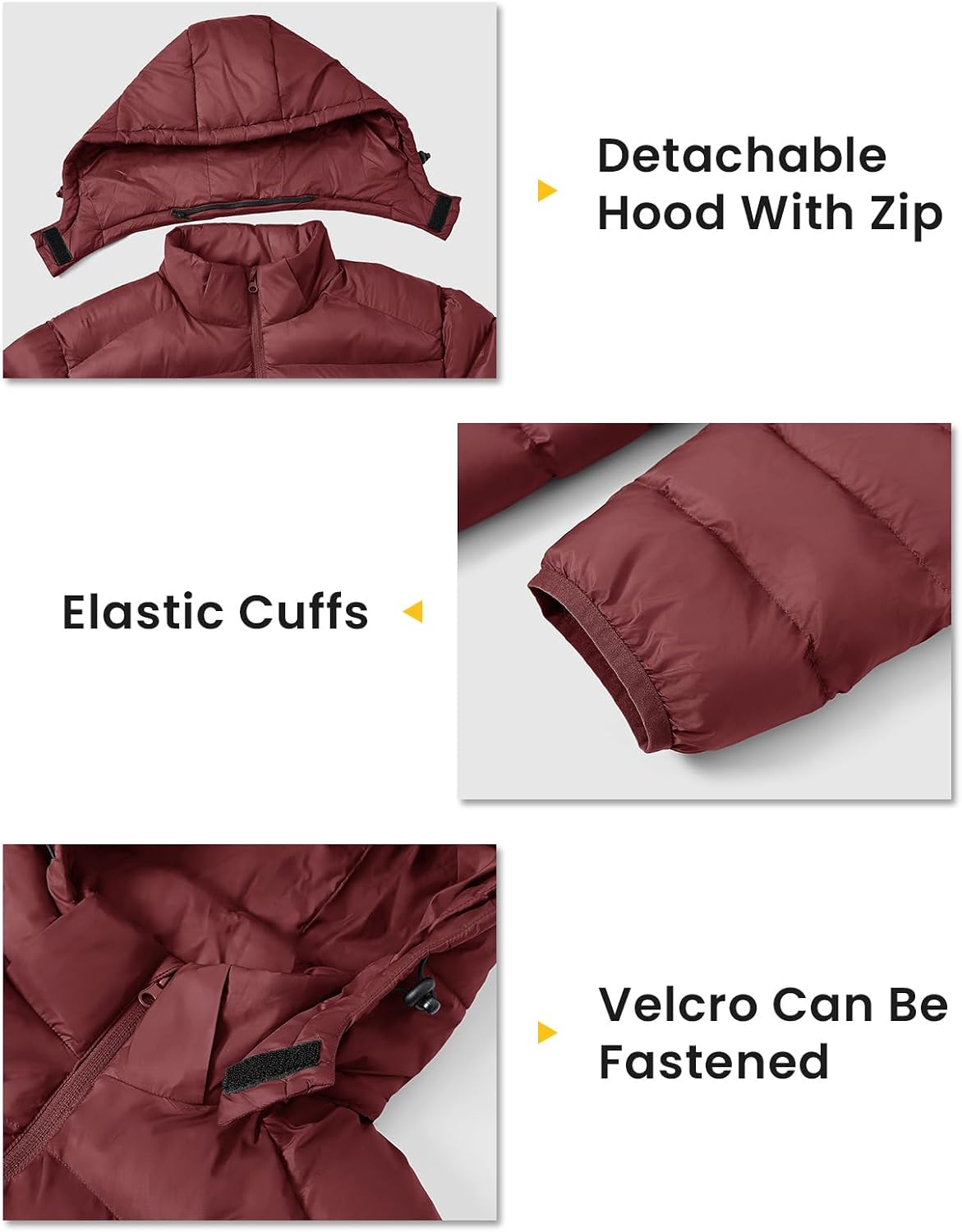 Detalle 2 de TBMPOY Men's Lightweight Puffer Jacket with Detachable Hood, Water-Resistant Shell