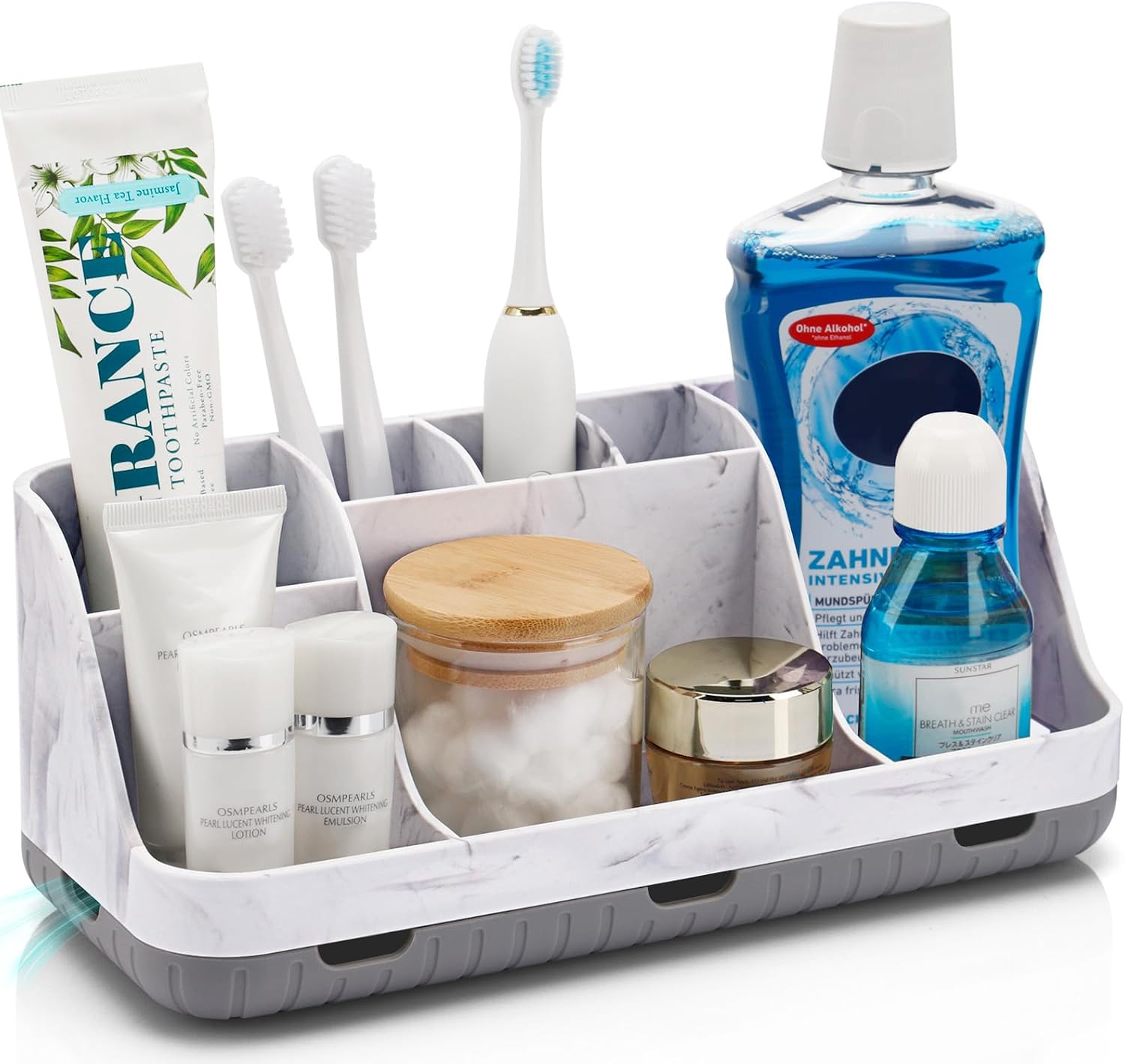 Detalle de GFWARE Bathroom Countertop Organizer Toothbrush Holder, Marble Grey, 7 Compartments