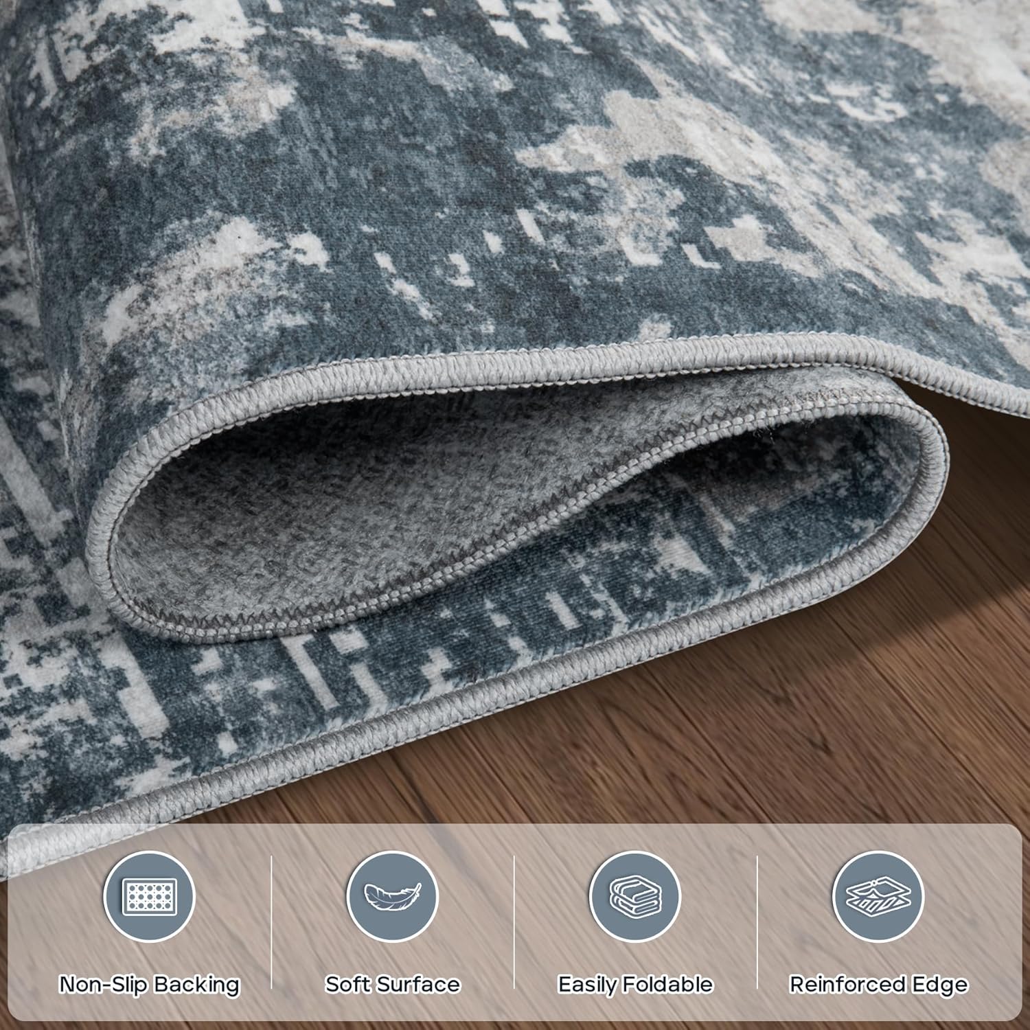 Thumbnail 3 de 8x10 Area Rug for Living Room - Washable, Non-Slip, Blue Grey Abstract
