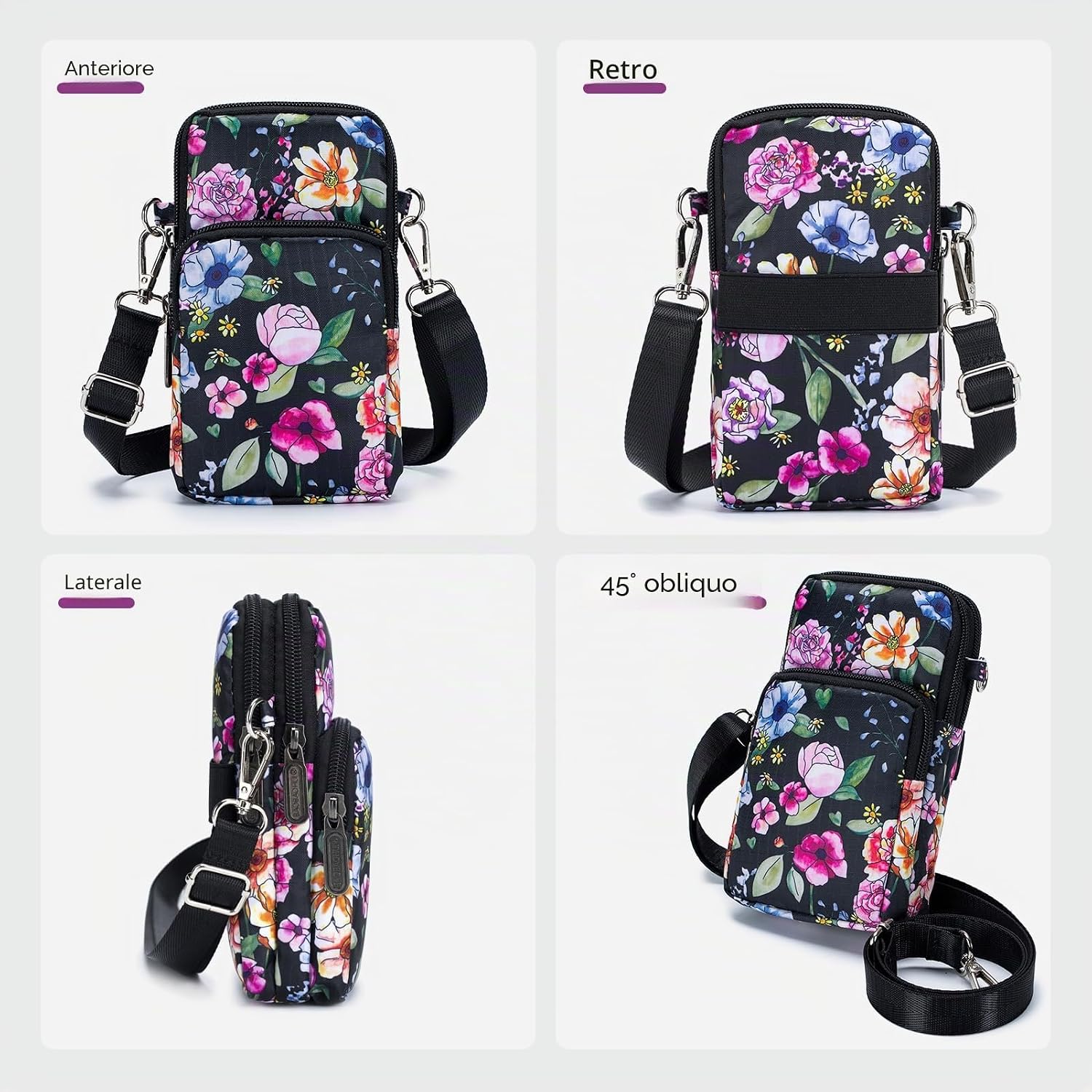 Thumbnail 6 de BAGZY Portacellulare da collo da donna in nylon fino a 6,7 pollici, borsetta a tracolla con tracolla rimovibile