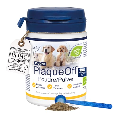 Detalle de ProDen PlaqueOff Zahnpulver für Hunde & Katzen 60 g – Natürliche Zahnpflege mit Meeresalgen