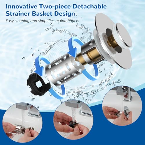 Thumbnail 2 de Hibbent Upgraded 3 in 1 Bathroom Sink Drain Strainer, Pop Up Stopper