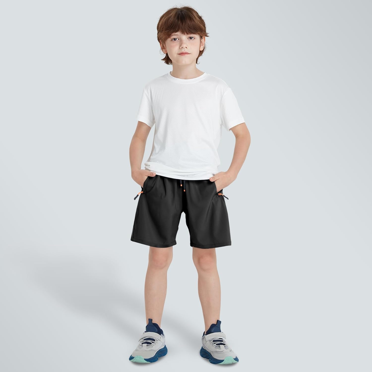 Detalle 2 de ANHDM Boys Shorts: Quick-Dry Athletic Running Shorts with Zipper Pockets