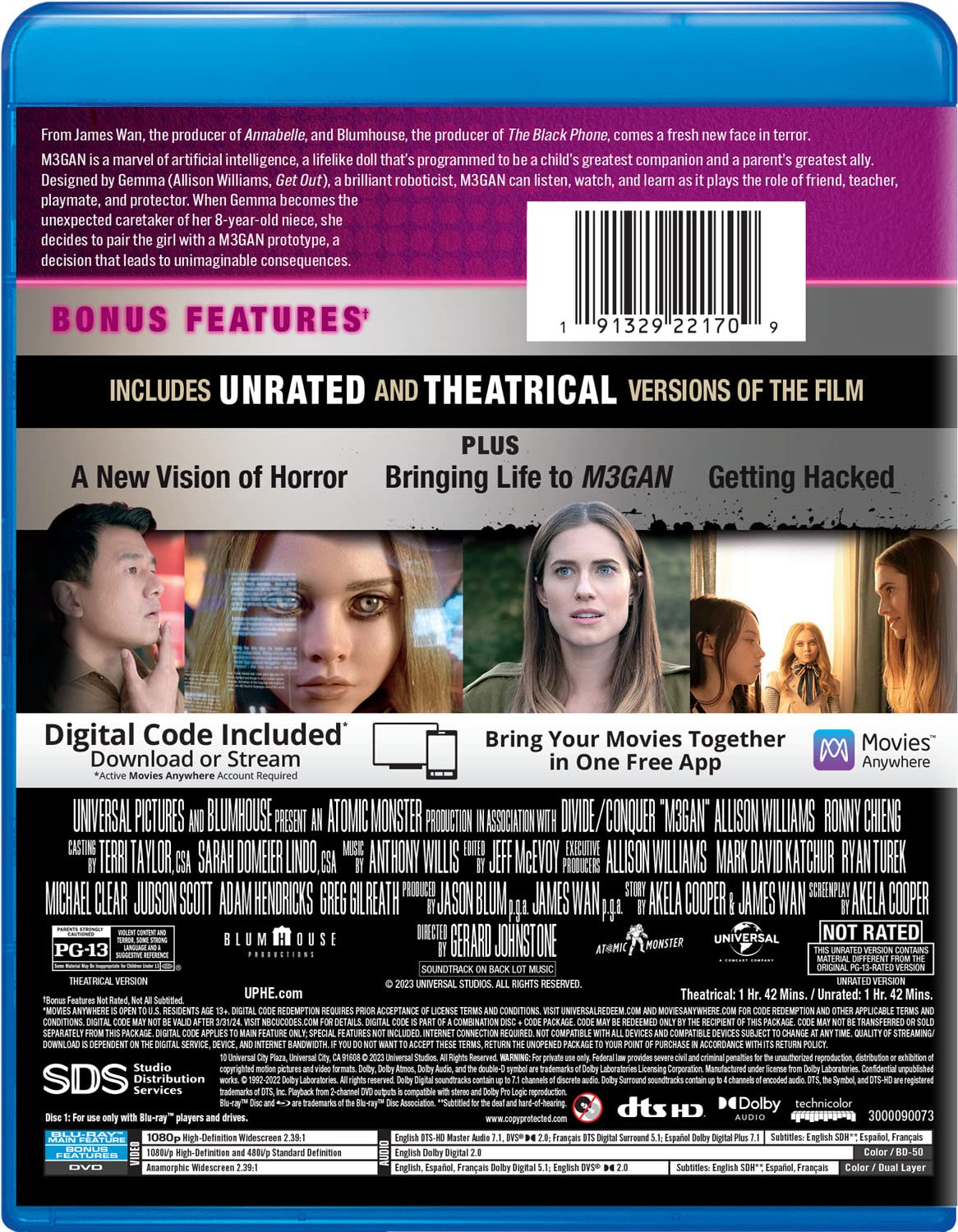Detalle de M3GAN Unrated Edition Blu-ray + DVD + Digital, Sci-Fi Horror Thriller