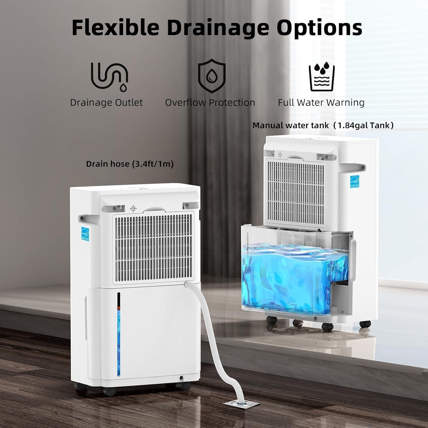 Detalle 2 de Niuteri FDD20-5270ZV1R5-E 80-Pint Dehumidifier, ENERGY STAR 2025, Drain Hose