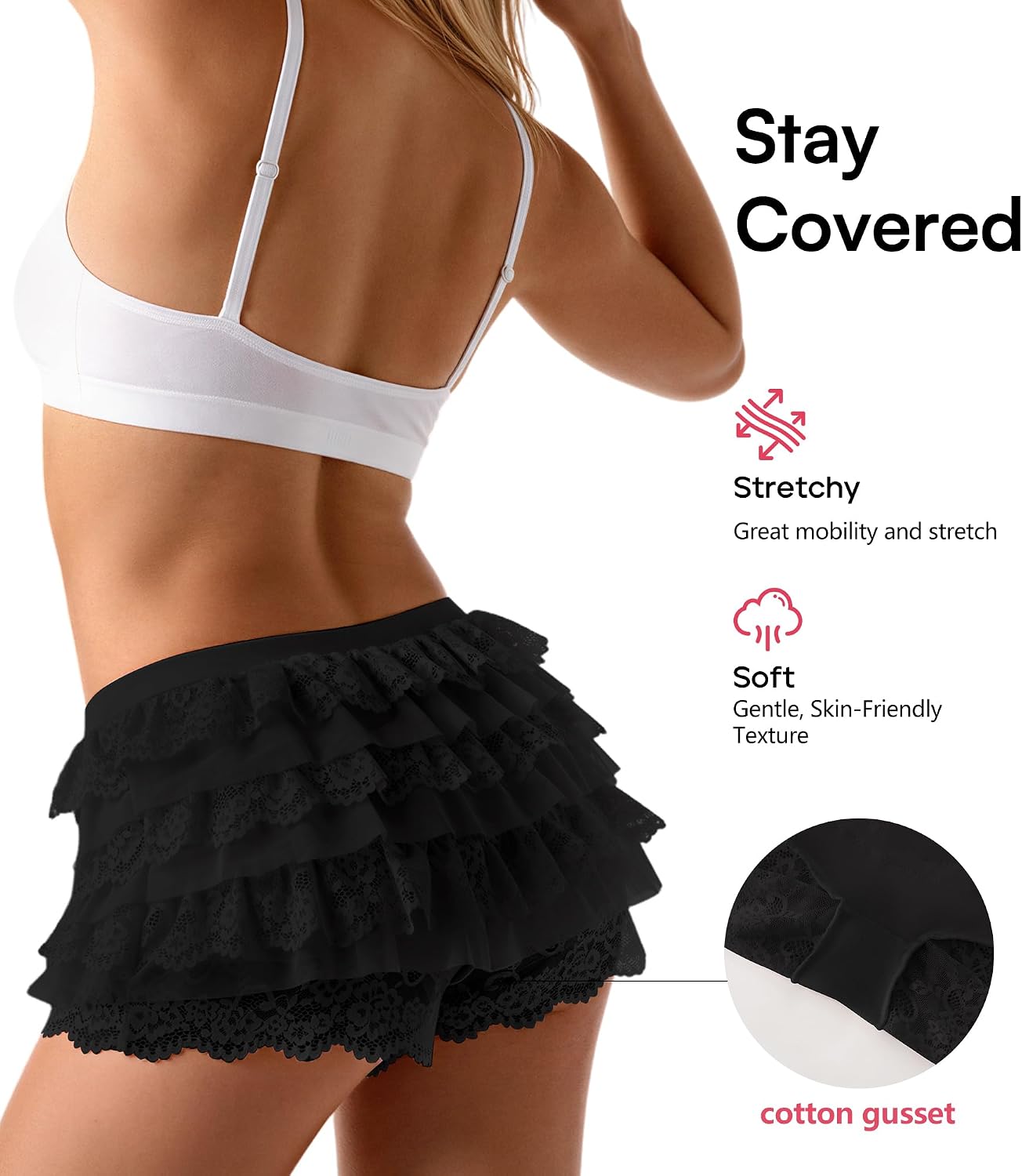 Detalle 1 de SHARICCA CR26059 Mesh Ruffle Boyshort Underwear with Layered Lace and Bow