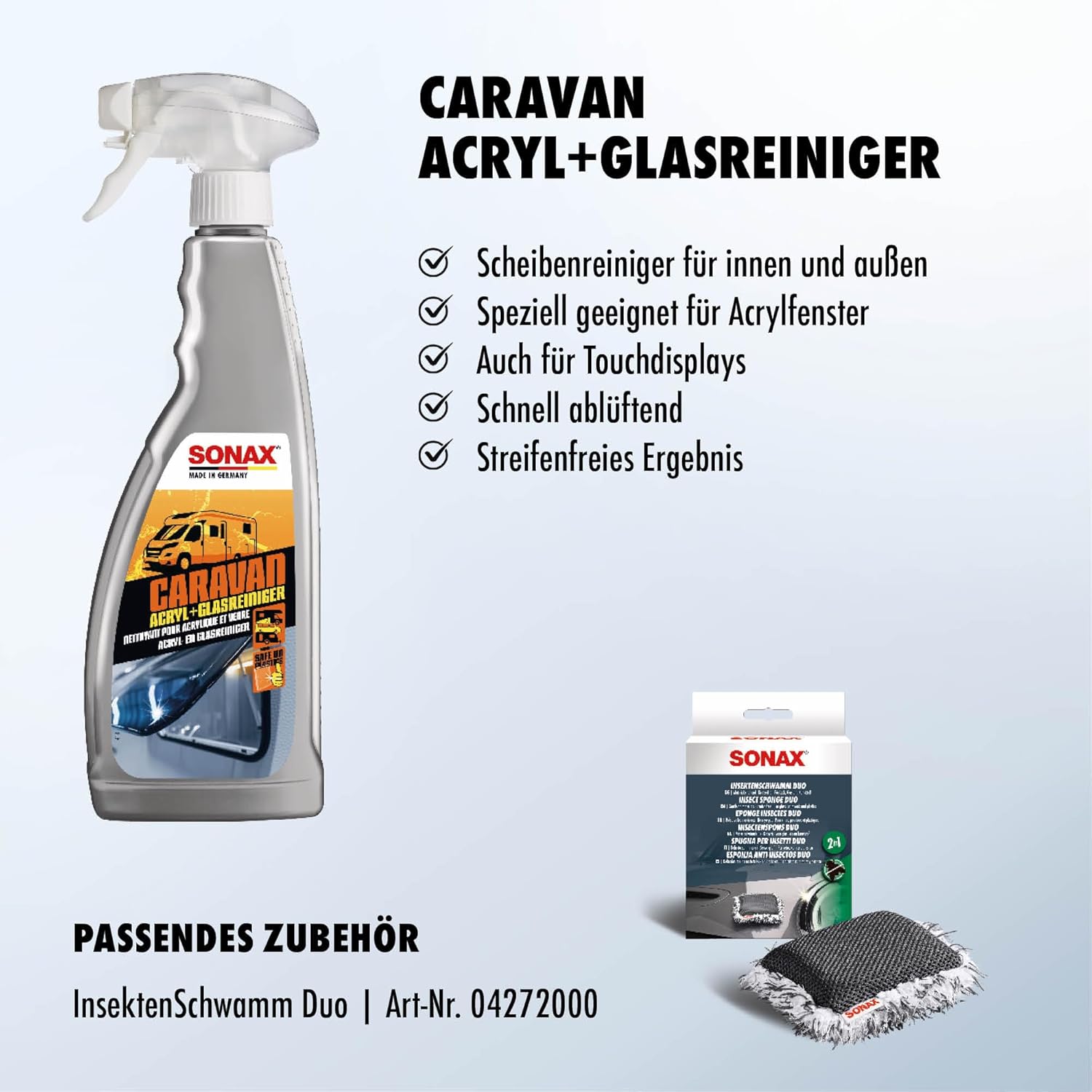 Thumbnail 2 de SONAX Caravan Acryl+GlasReiniger (750 ml) – streifenfreie Sauberkeit für Glas, Acrylfenster und Touchscreen-Displays