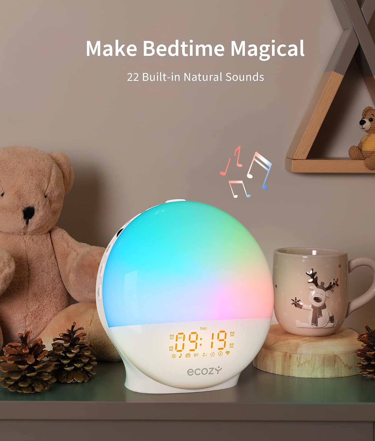 Detalle 1 de ecozy E80S Sunrise Alarm Clock with App Control, Sunset Simulation and FM Radio