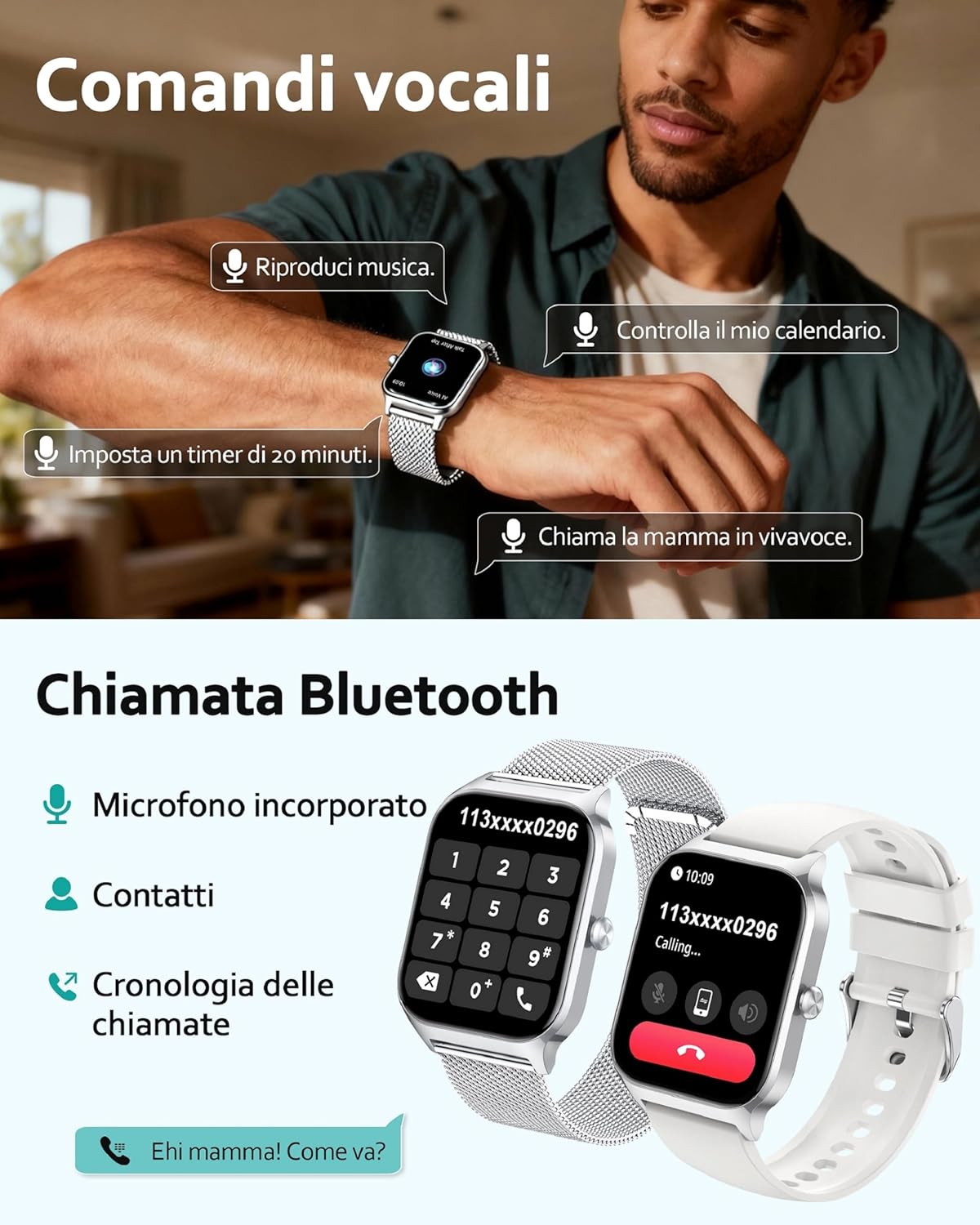 Thumbnail 1 de Popglory Smartwatch Uomo Donna 1.85": chiamate, assistente AI e 100+ modalità sportive con due cinturini in regalo