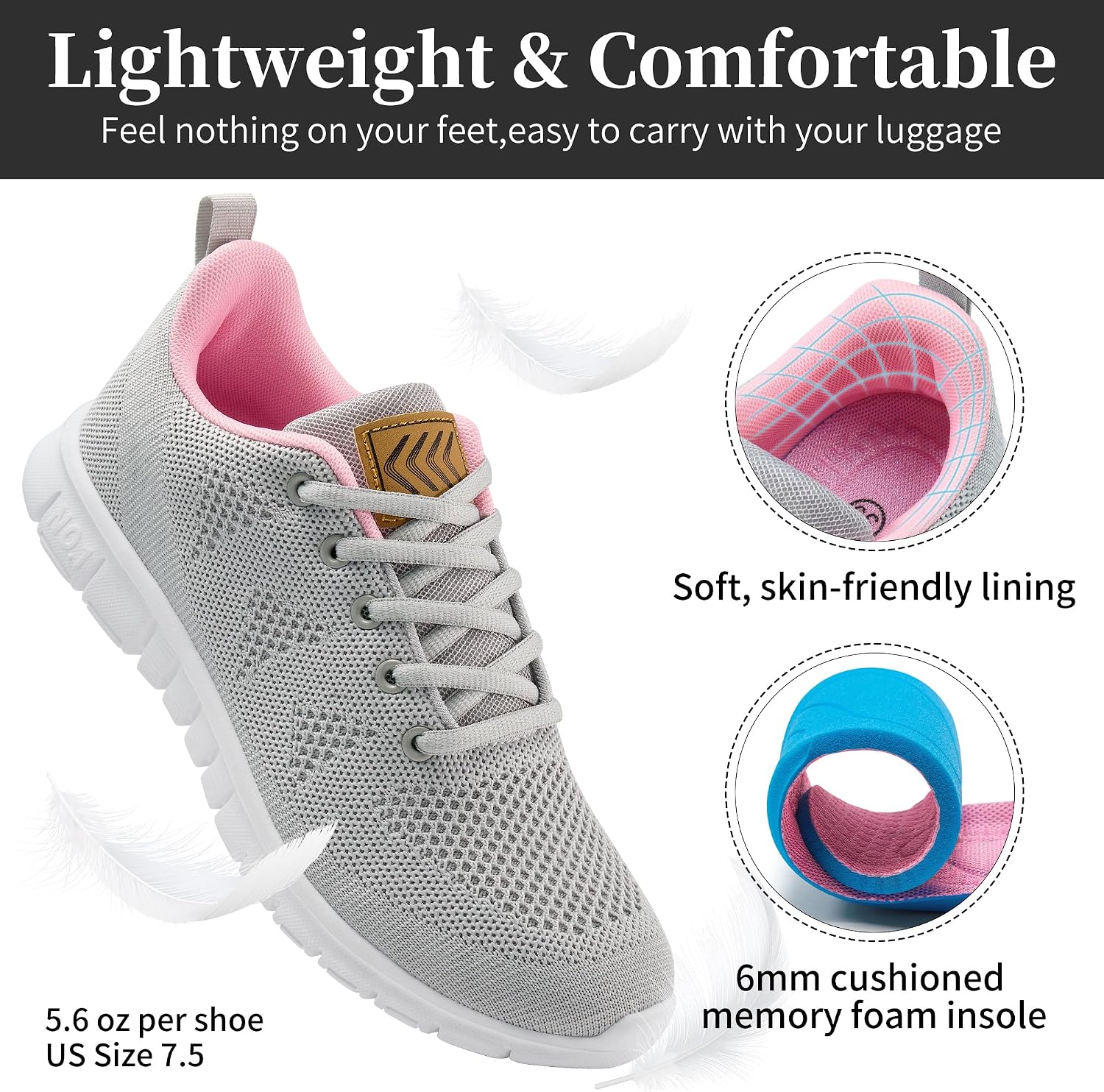 Detalle 2 de FUDYNMALC Women’s Fashion Lightweight Sneakers with Memory Foam Insole and Non-Slip EVA Sole