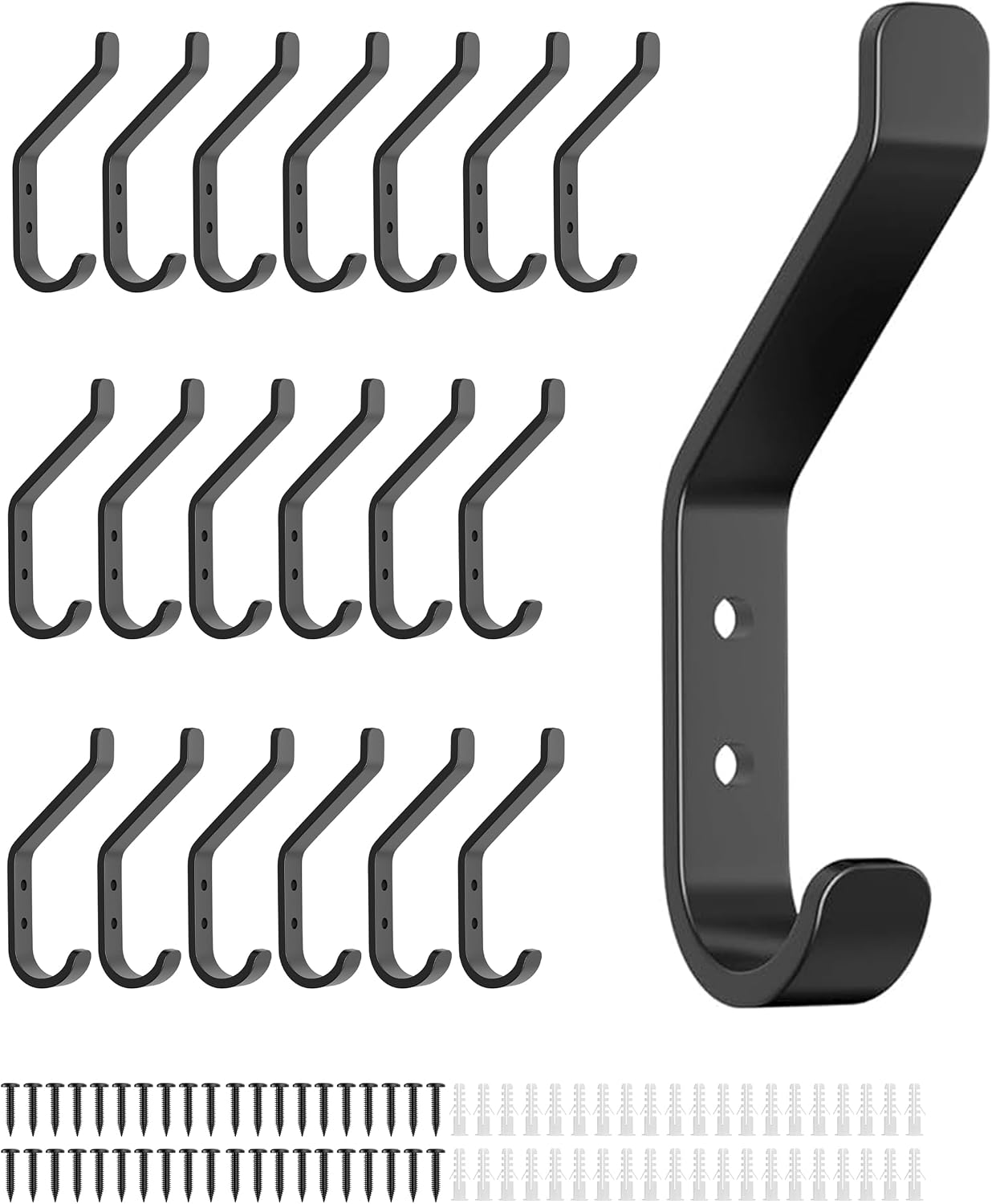 Detalle de susswiff Black - 20-Pack Wall-Mount Hooks, Matte Black Aluminum, 20 lb